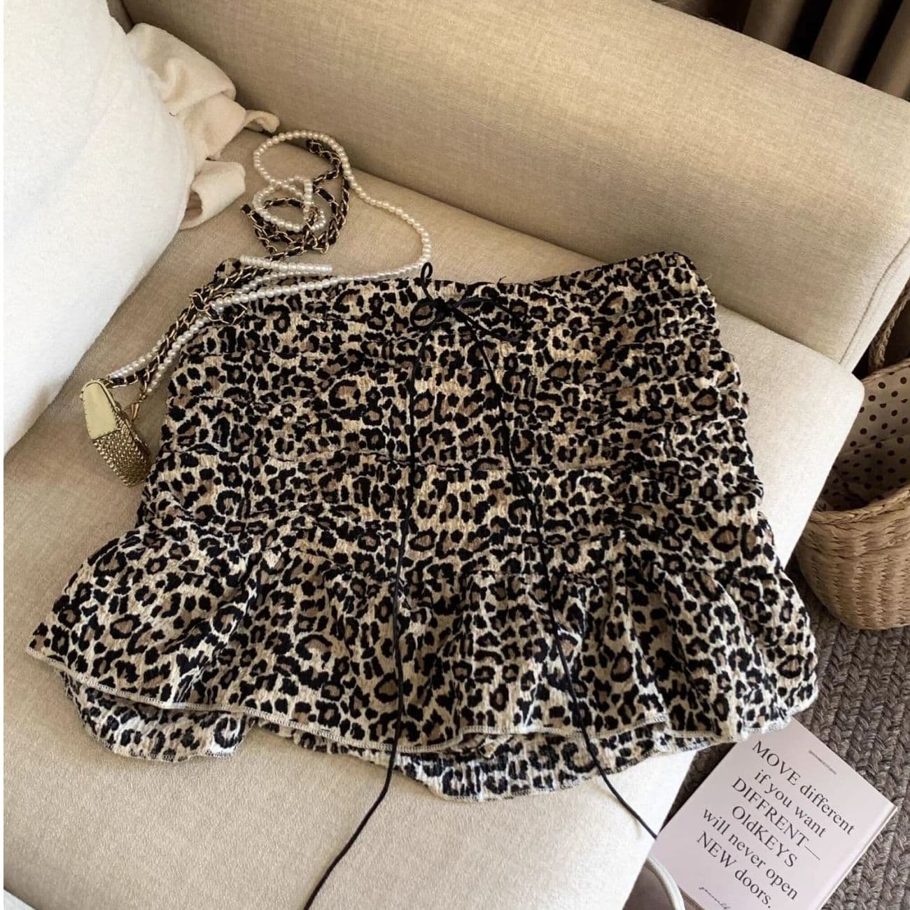 원본 레오파드 무늬 원단 아메리칸 핫걸 레트로 레오파드 무늬 프릴 반신 스커트 봄 Chic A라인 스커트 미니 스커트 이미지 2