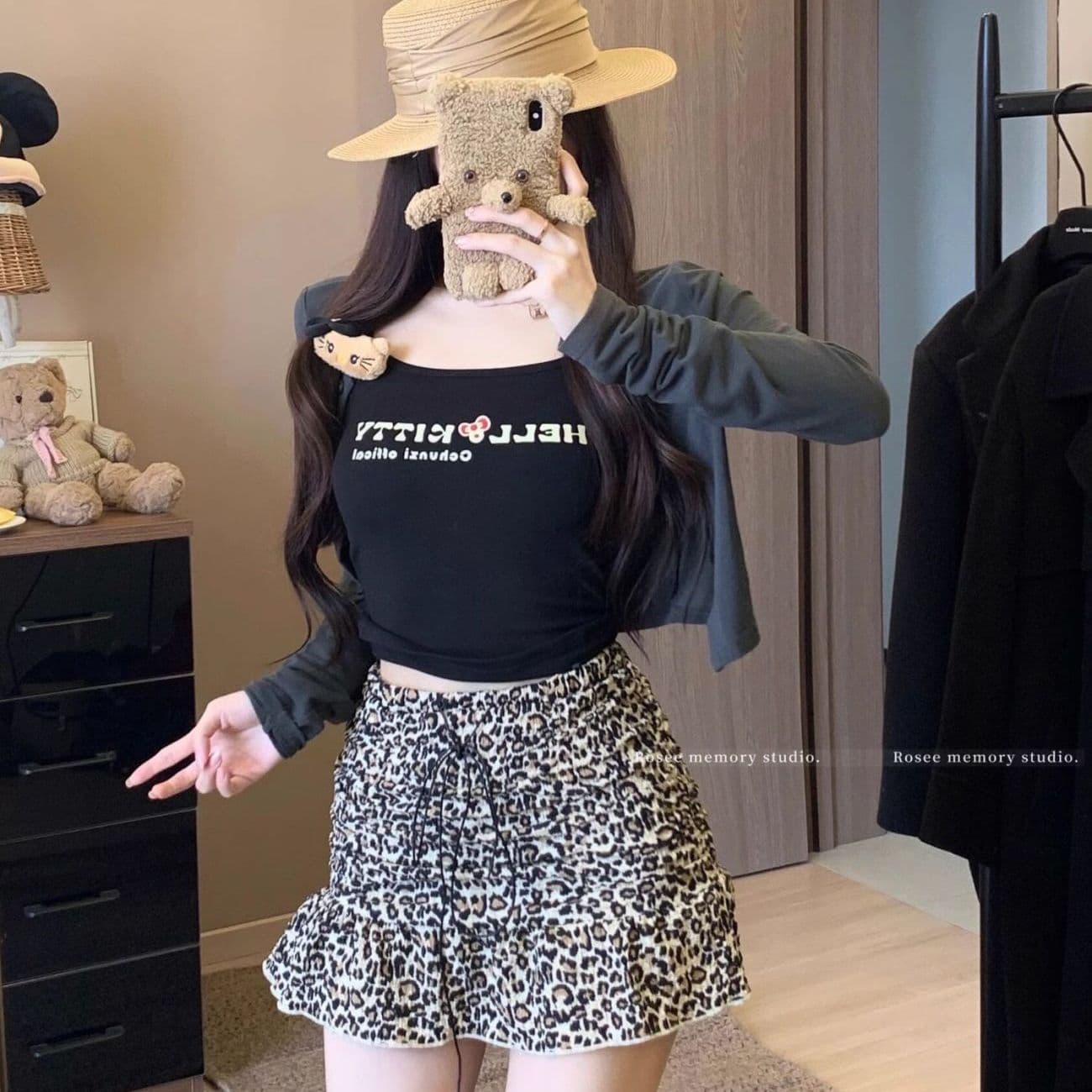 원본 레오파드 무늬 원단 아메리칸 핫걸 레트로 레오파드 무늬 프릴 반신 스커트 봄 Chic A라인 스커트 미니 스커트 이미지 4