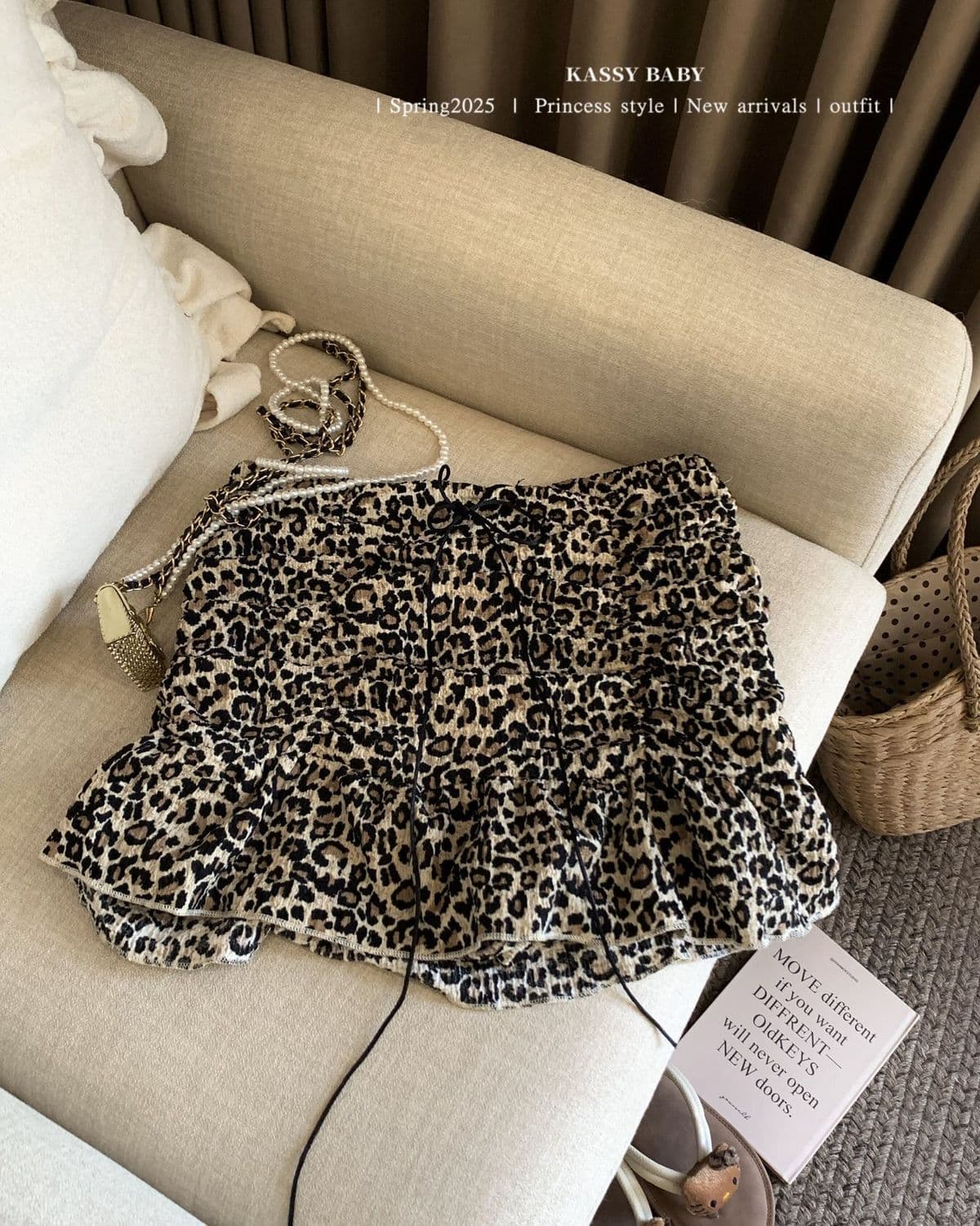원본 레오파드 무늬 원단 아메리칸 핫걸 레트로 레오파드 무늬 프릴 반신 스커트 봄 Chic A라인 스커트 미니 스커트 상세 이미지 4