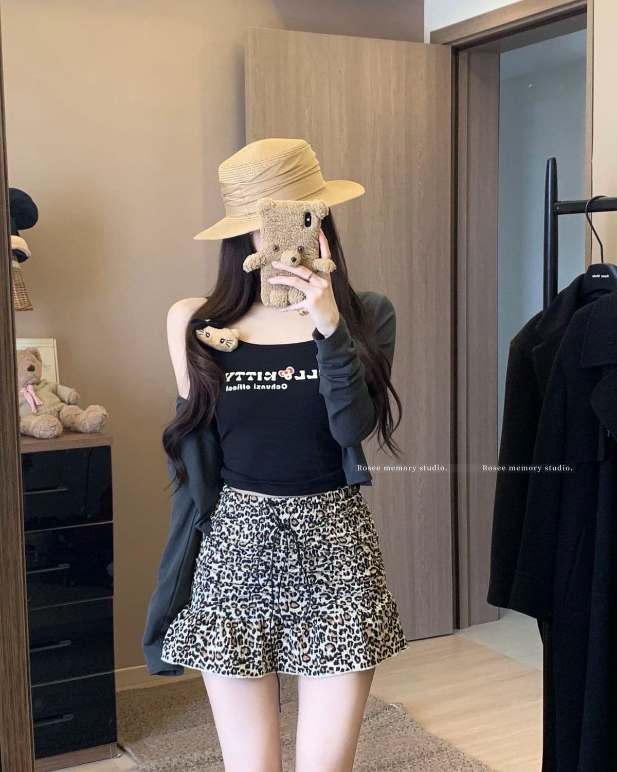 원본 레오파드 무늬 원단 아메리칸 핫걸 레트로 레오파드 무늬 프릴 반신 스커트 봄 Chic A라인 스커트 미니 스커트 상세 이미지 8