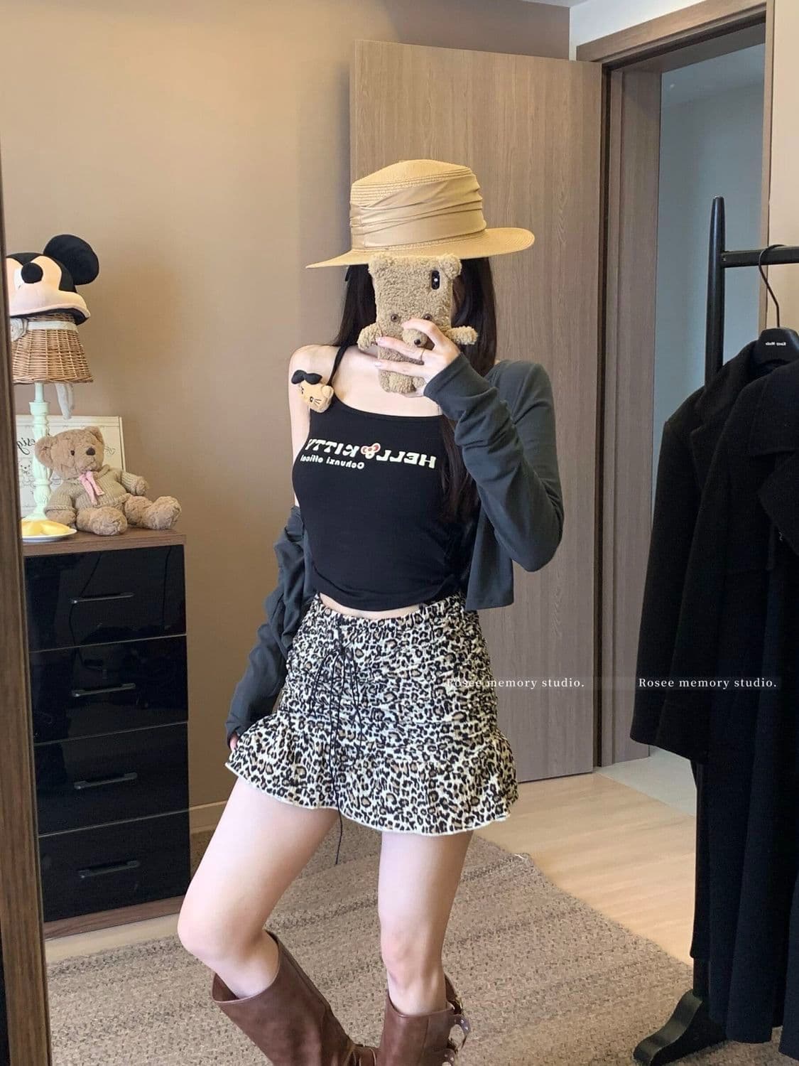 원본 레오파드 무늬 원단 아메리칸 핫걸 레트로 레오파드 무늬 프릴 반신 스커트 봄 Chic A라인 스커트 미니 스커트 상세 이미지 10