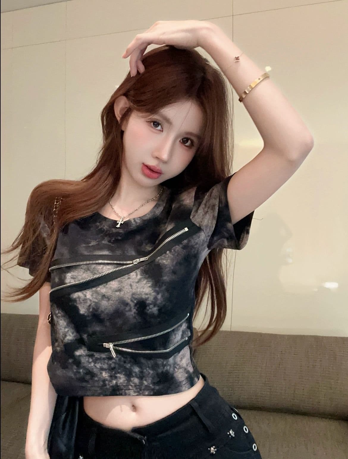 210 그램 40 좋은 면 당겨서 긍정적 인 어깨 반팔 티셔츠 여성 레트로 작은 대중 몸매 가꾸기 핫걸 작 은 흐름 헤일로 염료에 의류 여성 상세 이미지 2