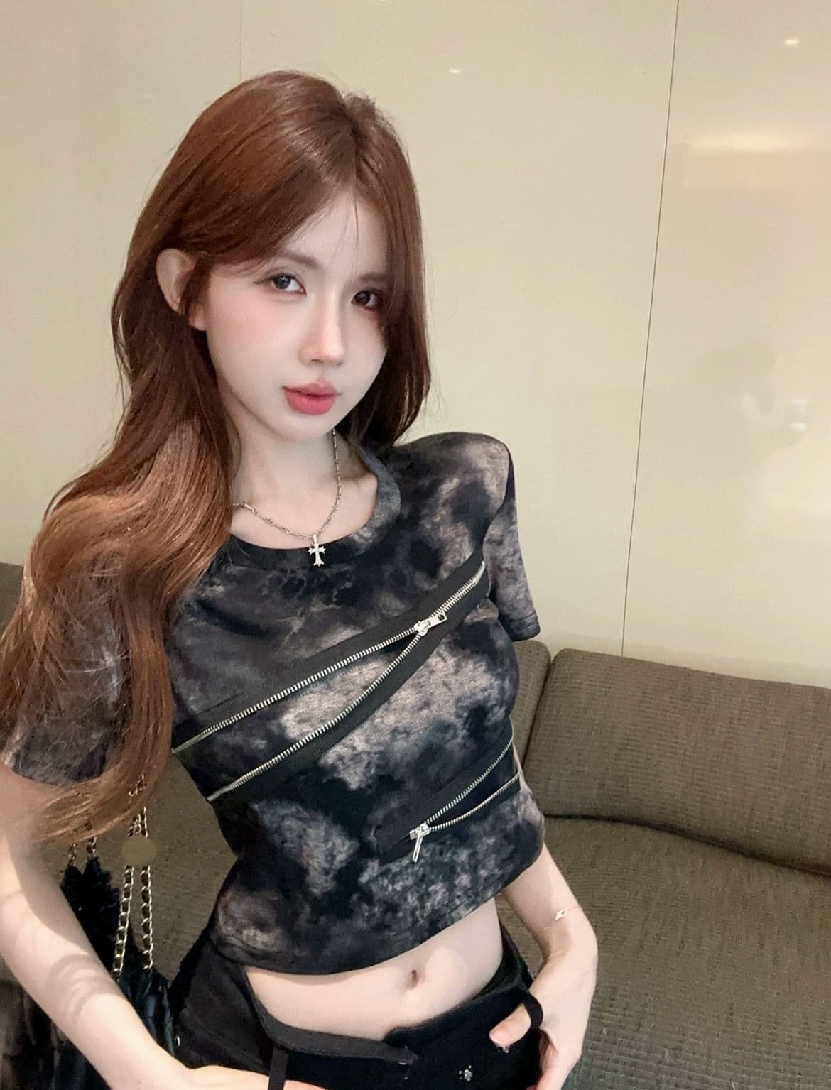 210 그램 40 좋은 면 당겨서 긍정적 인 어깨 반팔 티셔츠 여성 레트로 작은 대중 몸매 가꾸기 핫걸 작 은 흐름 헤일로 염료에 의류 여성 상세 이미지 5