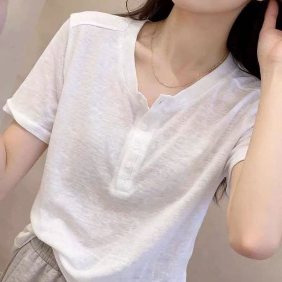 눈꽃 면 주간 고양이 흔들어서 톤 품질 캐주얼 화이트 반팔 티셔츠 여성 여름 단추 다용도 연령 감소 슈퍼 화재로 의류 이미지 4