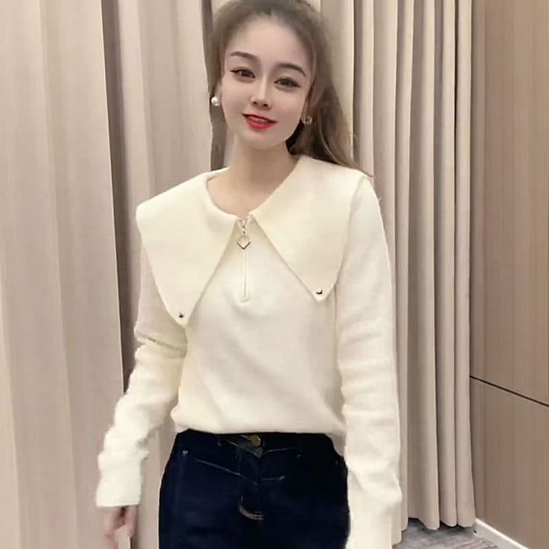 폴로 칼라 풀오버 회색 스웨터 여자 2026 새로운 가을 착용 가져 가라. 루즈핏 쇼트 스타일 인사이드 가져 가라. 만나는 니트 스웨터 맨위 이미지 2