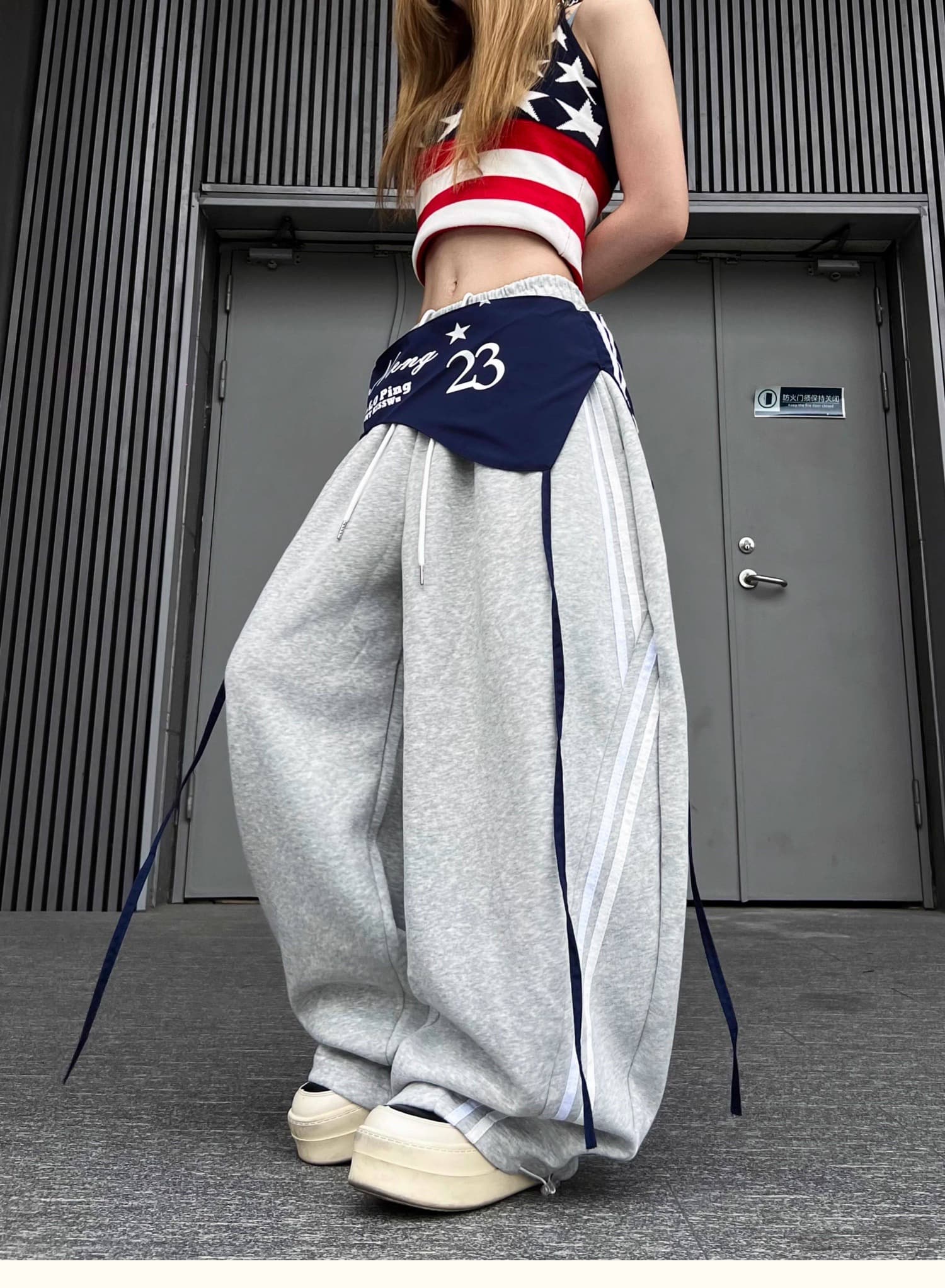 아메리칸 레트로 탈착식 랩스커트팬츠 캐주얼 웨이 바지 루즈핏 재즈 댄스 넓은 다리 모통이 칼 바지 상세 이미지 30
