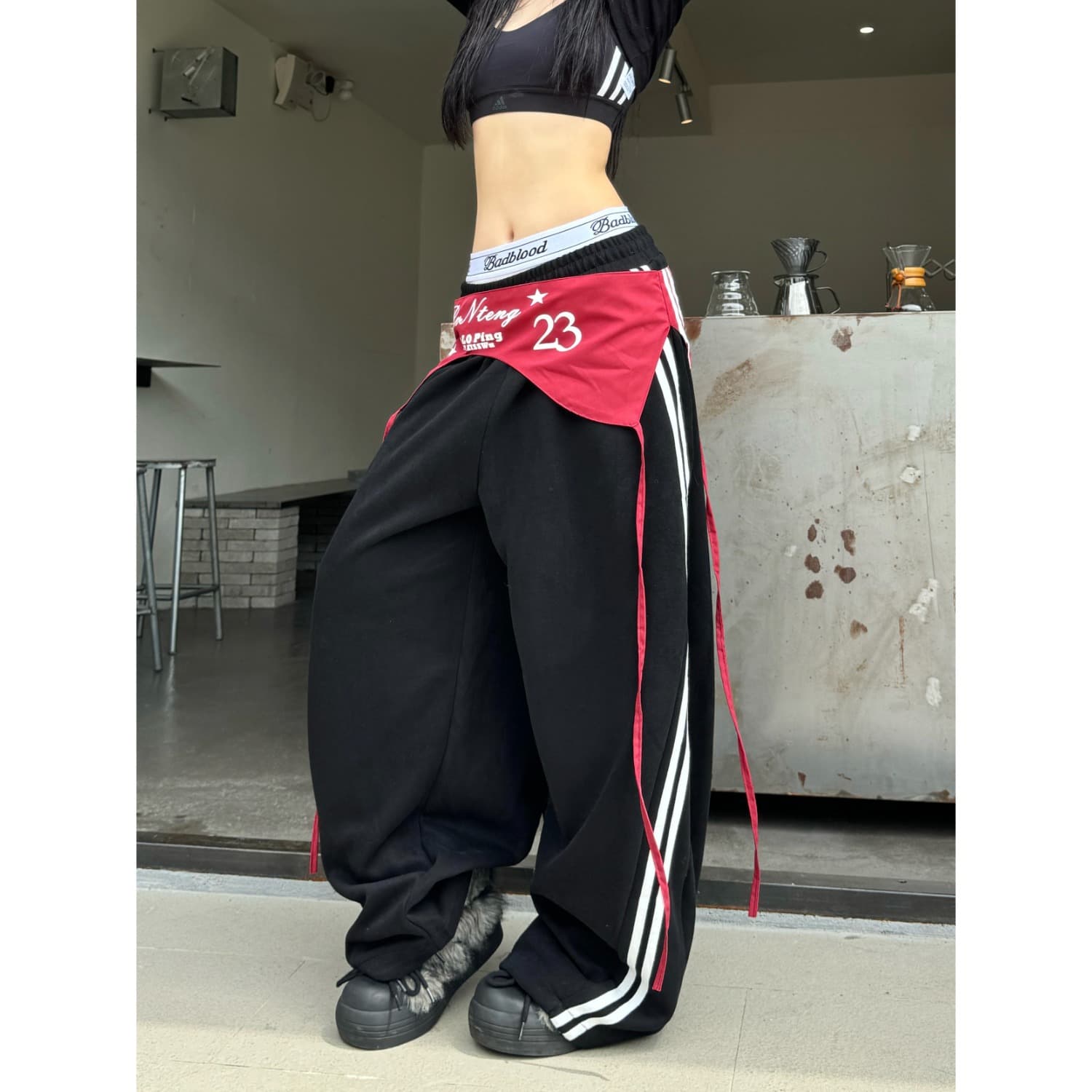 매운맛 ~까지 열사병 가을 겨울 아메리칸 레트로 스트리트 댄스 핫걸 바람 랩스커트팬츠 워크웨어 모통이 칼 웨이 바지 루즈핏 캐주얼 와이드 레그 팬츠 이미지 2