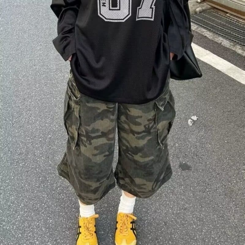 카모플라주 7부 바지 아메리칸 하오 웨이 레트로 빅 포켓 워크웨어 팬츠 남녀 트렌드 ins 악당 잘 생긴 캐주얼 반바지 이미지 2