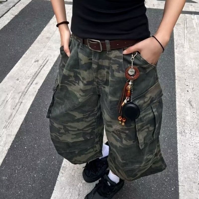 카모플라주 7부 바지 아메리칸 하오 웨이 레트로 빅 포켓 워크웨어 팬츠 남녀 트렌드 ins 악당 잘 생긴 캐주얼 반바지