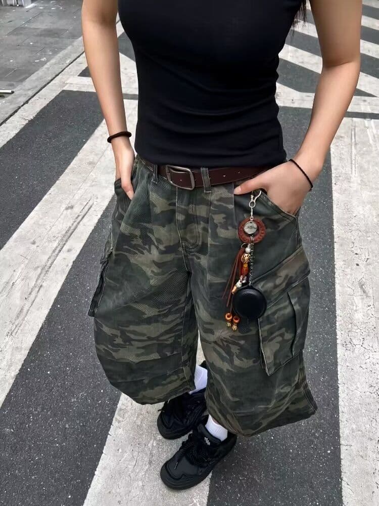 카모플라주 7부 바지 아메리칸 하오 웨이 레트로 빅 포켓 워크웨어 팬츠 남녀 트렌드 ins 악당 잘 생긴 캐주얼 반바지 상세 이미지 3