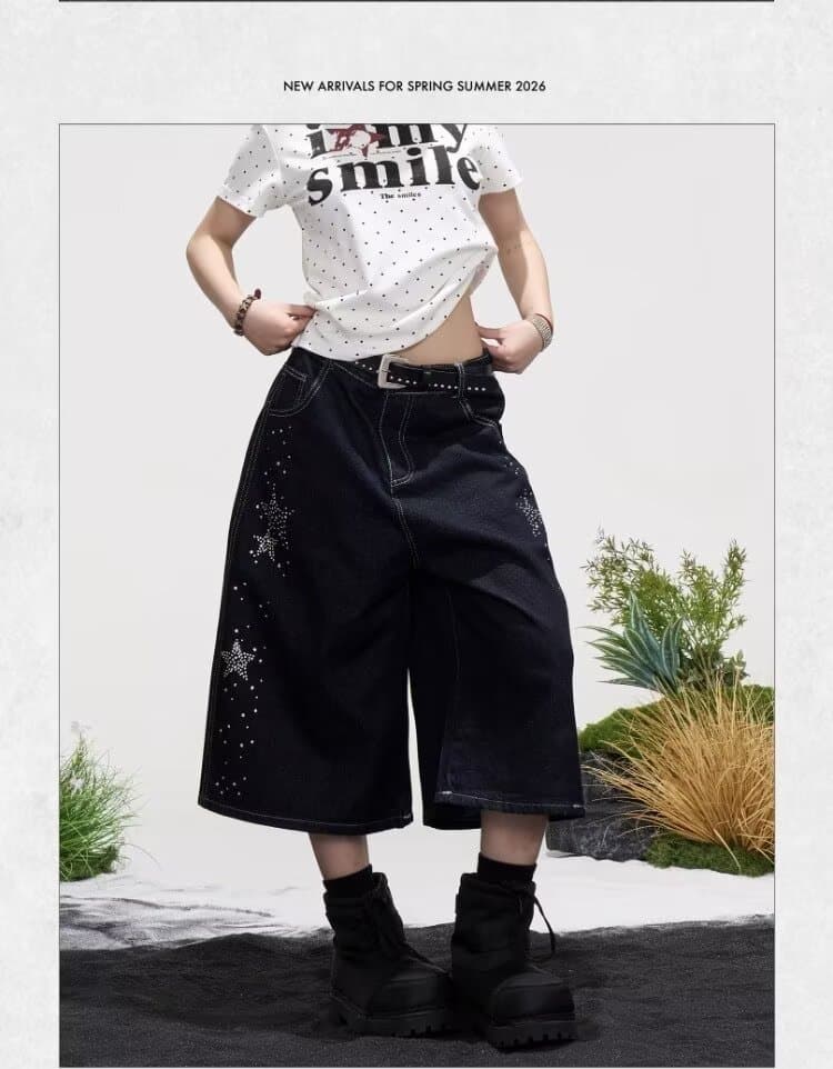 2026 여름 아메리칸 레트로 워싱 넓은 다리 7 점 청바지 남녀 바지 골드 징 같은 단락 캐주얼 반바지 상세 이미지 18