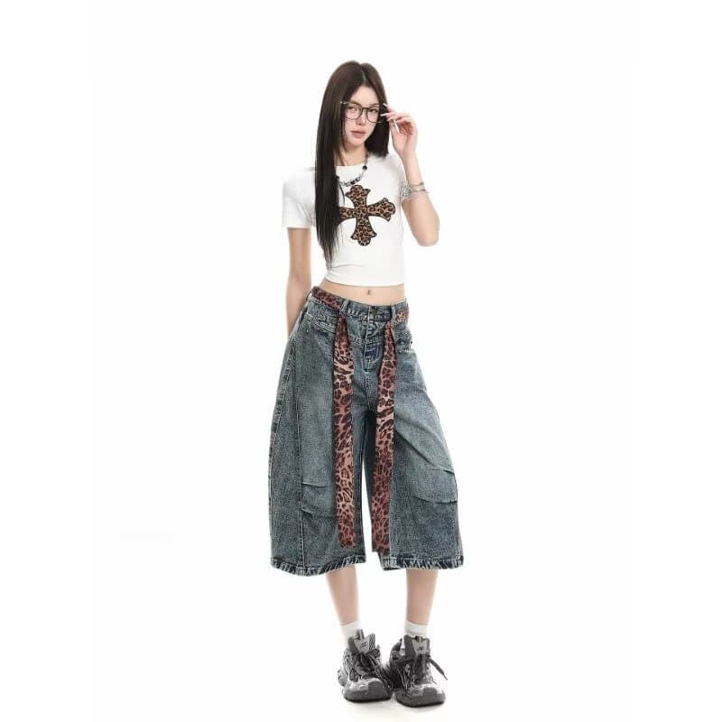 아메리칸 레트로 워싱 해체 모통이 칼 데님 7부 바지 남녀 거리 다용도 루즈핏 넓은 다리가 짧다. 바지 바지 트렌디 이미지 5