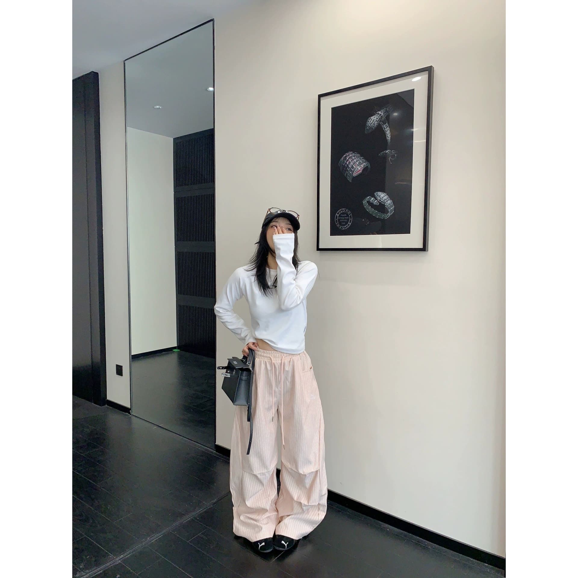 여름 느슨함 센스 느긋한 얇은 스타일 스트라이프 와이드 레그 팬츠 한 여성 chic 고급 센스 루즈핏 스트레이트 캐주얼 바지 긴 바지 이미지 4