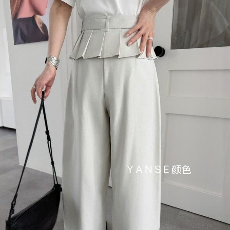 한 부서 품격 연령 감소 프릴 와이드 레그 팬츠 캐주얼 바지 경기 허리 로프 여성 26 년 봄 하이웨이스트 단색 긴 바지 이미지 5