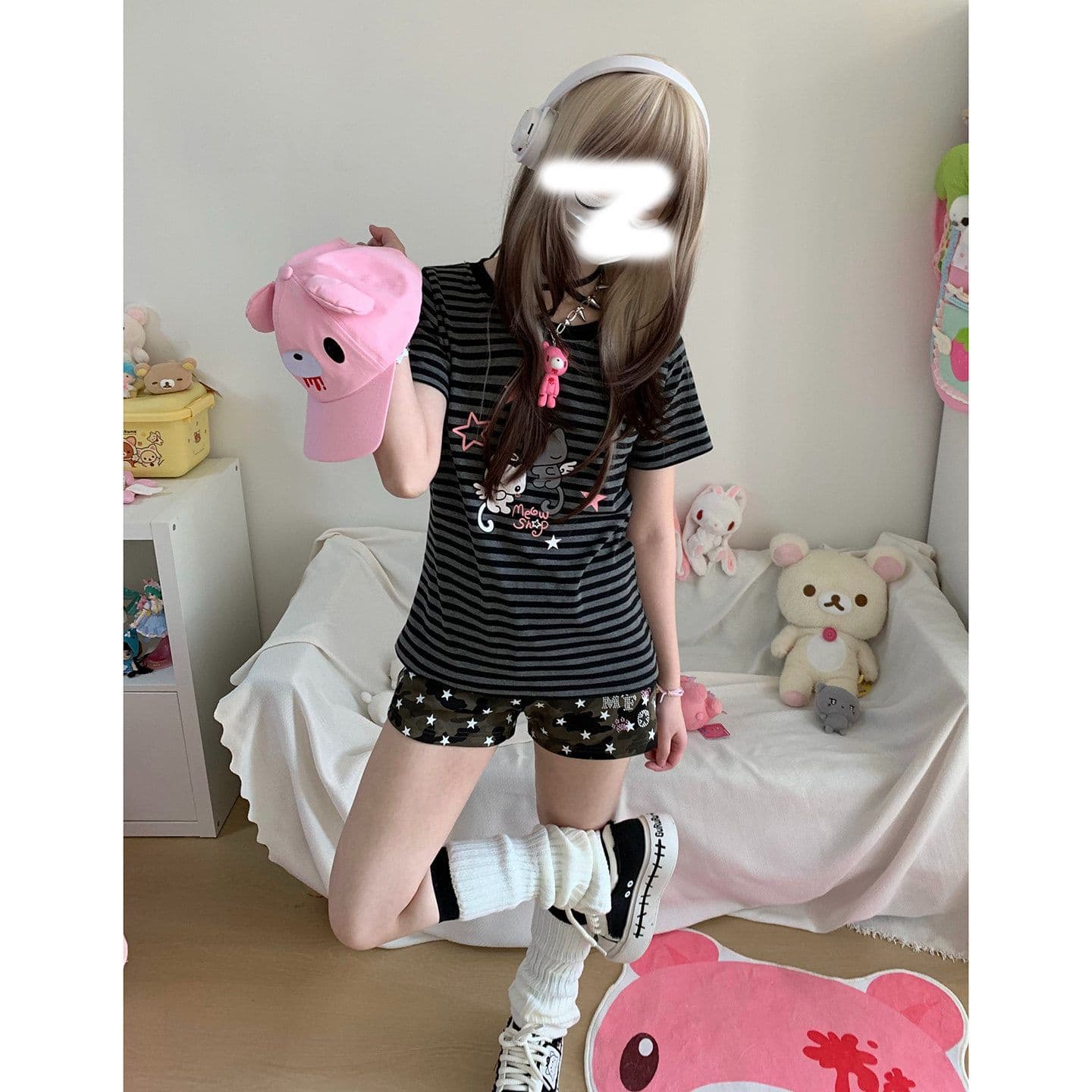 핫픽스 별 프린트 카모플라주 초단바지 귀여운 핫 바지 다용도 여름 운동 바지 이미지 5