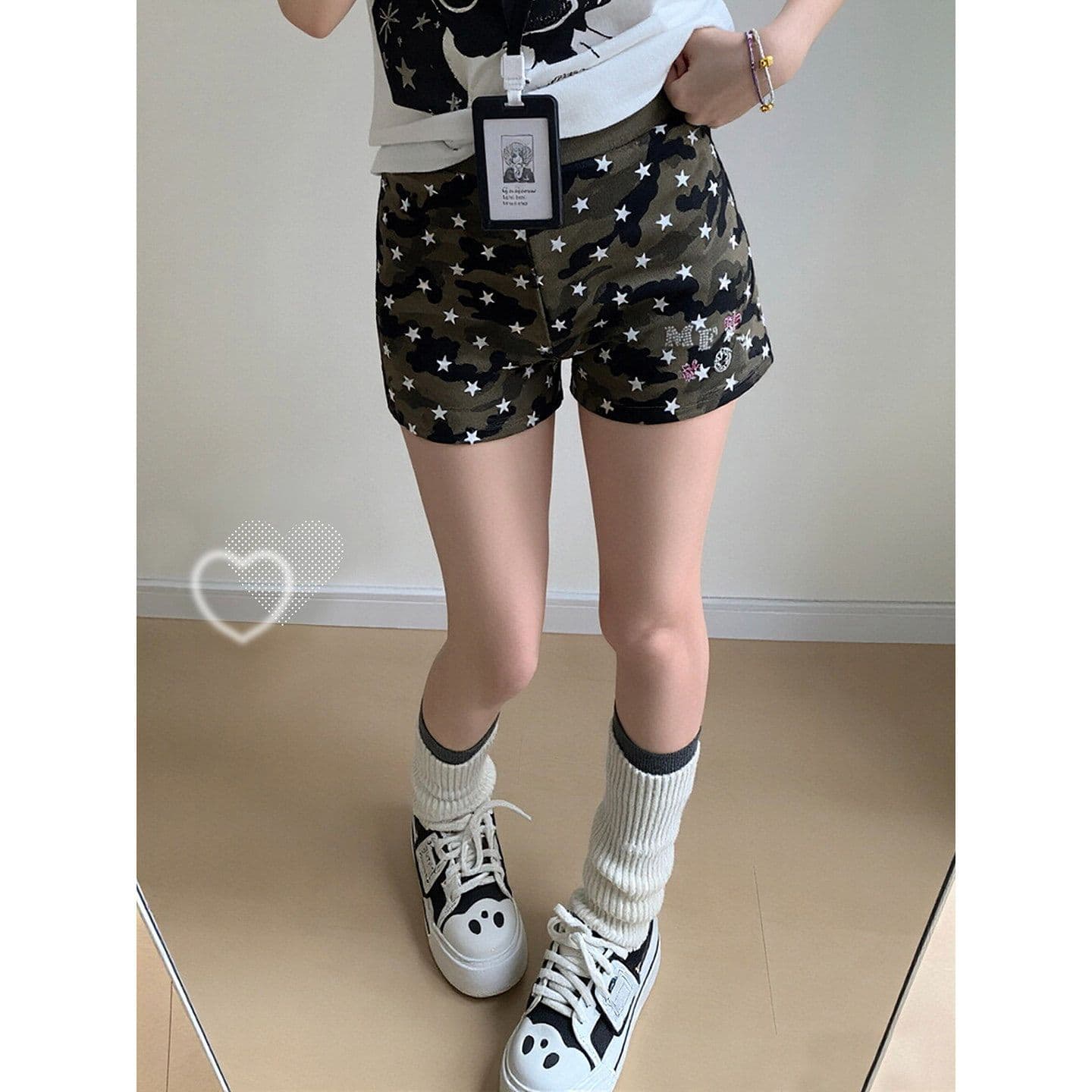 핫픽스 별 프린트 카모플라주 초단바지 귀여운 핫 바지 다용도 여름 운동 바지
