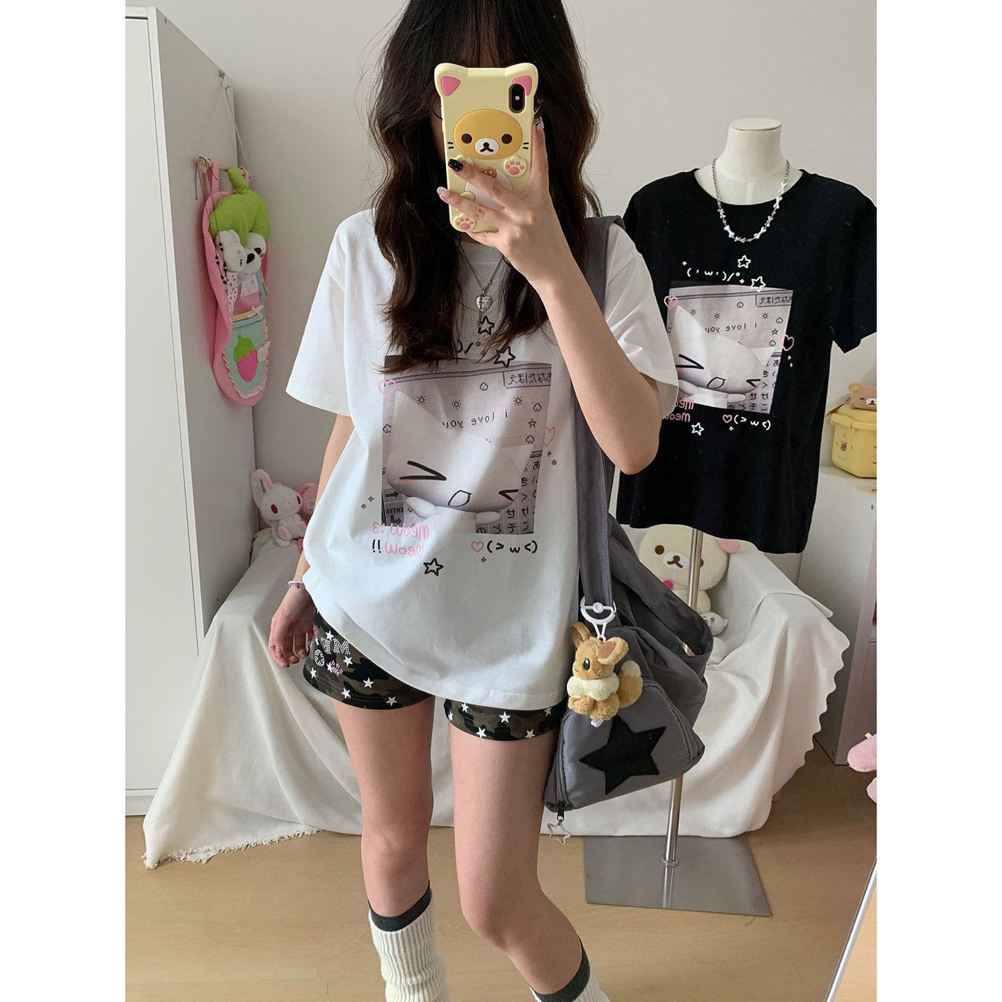 핫픽스 별 프린트 카모플라주 초단바지 귀여운 핫 바지 다용도 여름 운동 바지 이미지 3