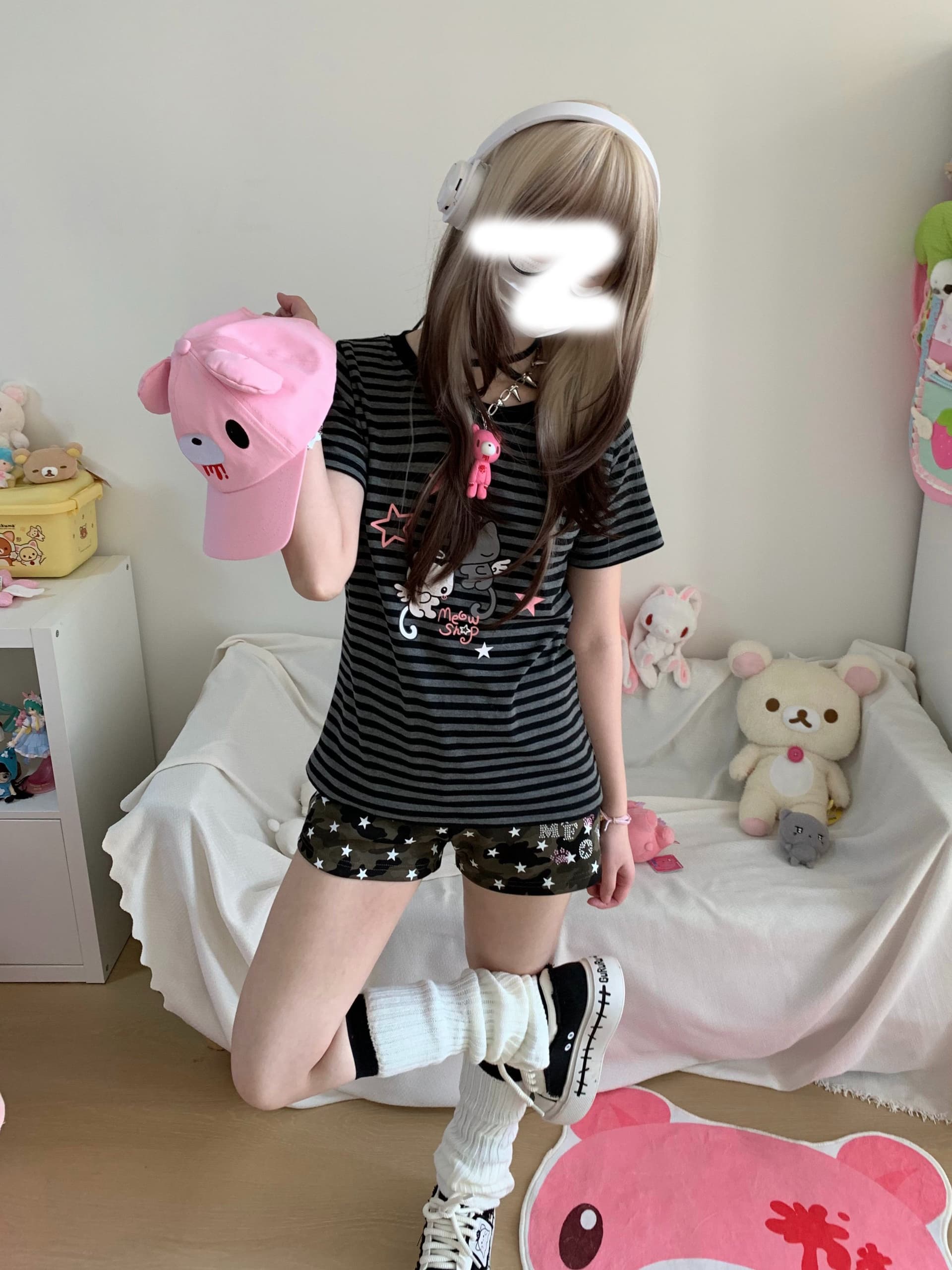 핫픽스 별 프린트 카모플라주 초단바지 귀여운 핫 바지 다용도 여름 운동 바지 상세 이미지 5