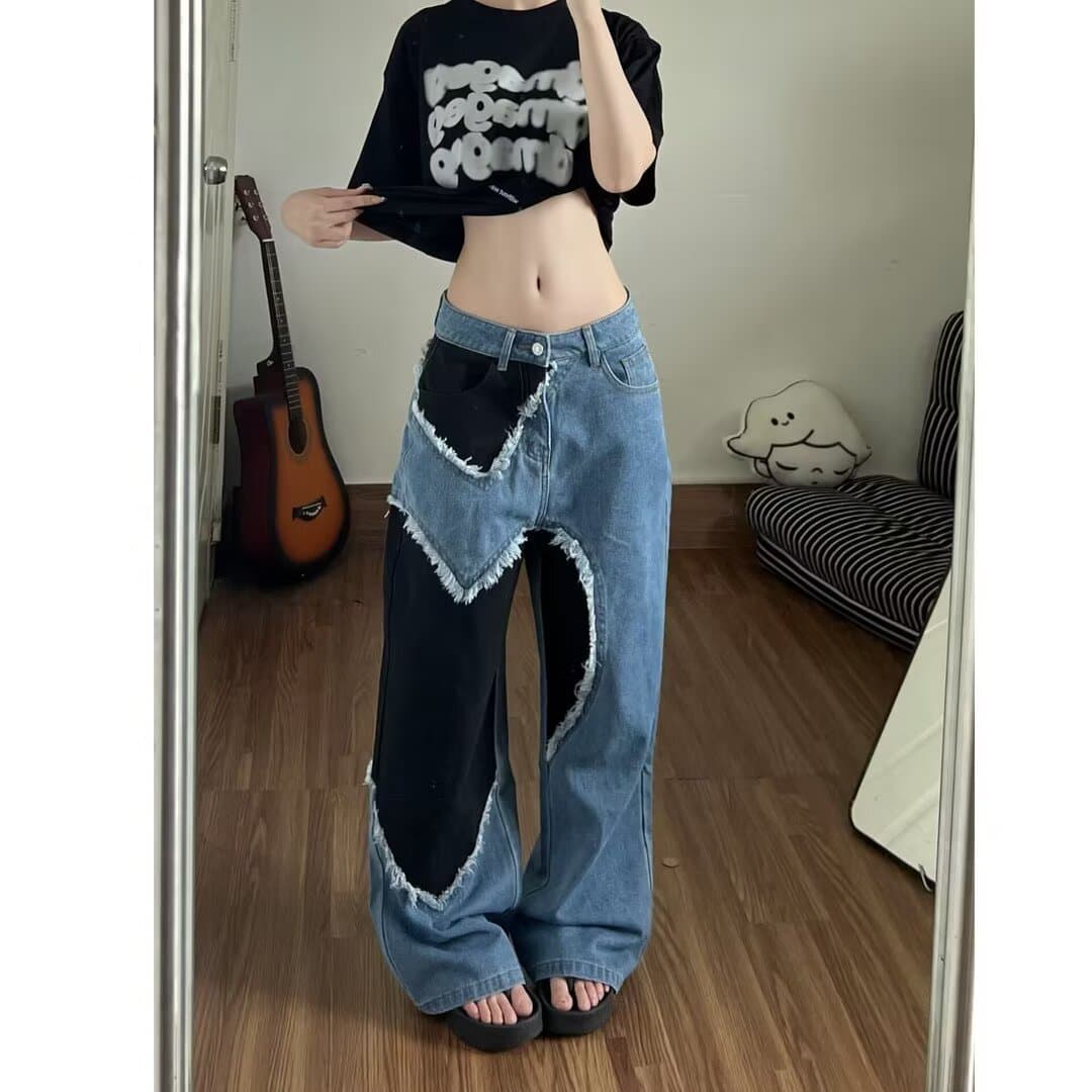아메리칸 레트로 넓은 다리 워크웨어 청바지 여름 높음 거리 작은 대중 디자인 센스 스트레이트 루즈핏 슬림해 보이는 바닥 청소 바지 이미지 4