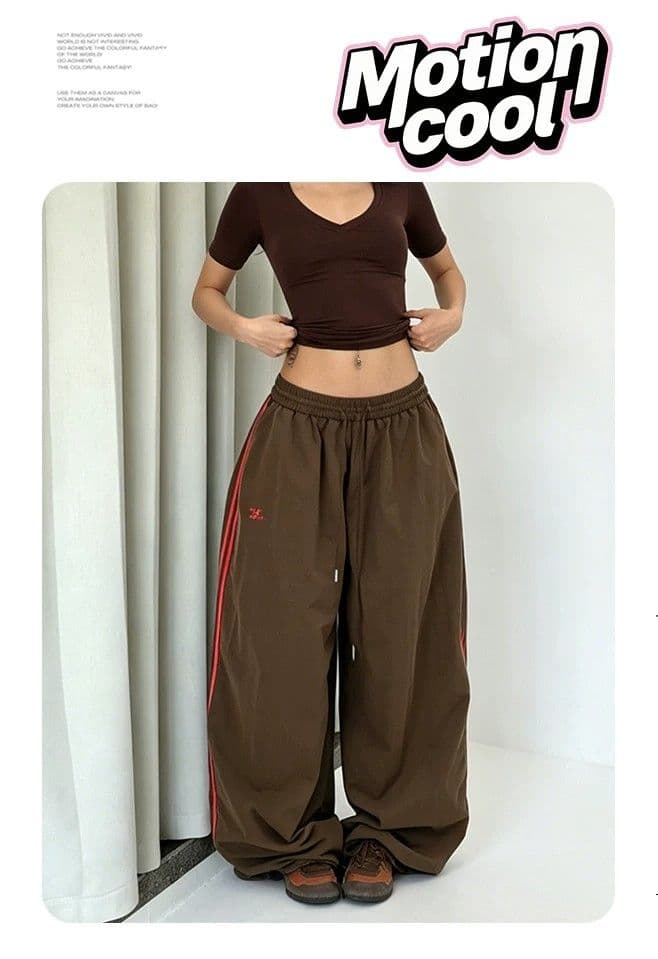 아메리칸 브라운 스트라이프 속도 건조한 운동 바지 여성 여름 얇은 스타일 낙하산 병 바지 디자인 센스 jazz 재즈 댄스 바닥 청소 바지 상세 이미지 2