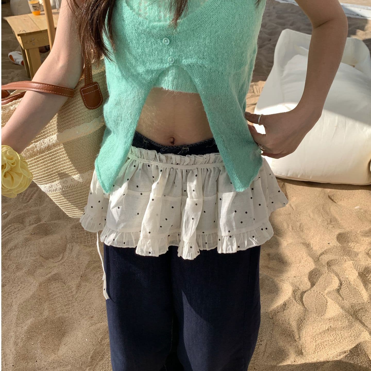 크림 바람 도트 무늬 랩스커트팬츠 레이스 반신 스커트 여성 사계절 섹션 케이크 드레스 수준 고급 센스 슬림해 보이는 스택 착용 앞치마 이미지 4