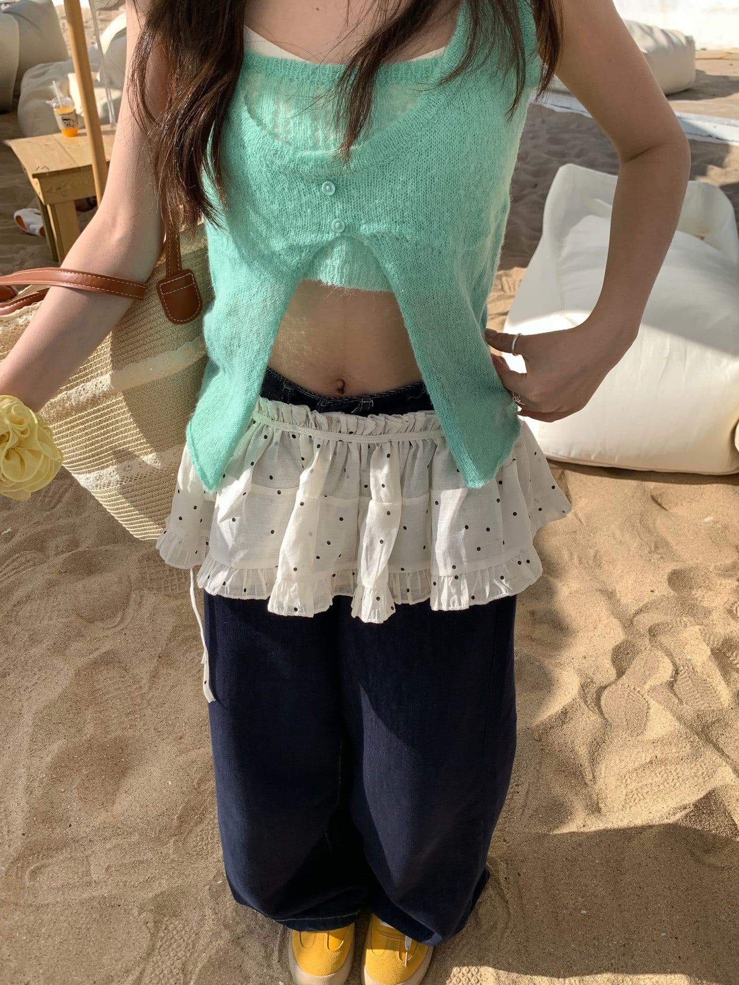 크림 바람 도트 무늬 랩스커트팬츠 레이스 반신 스커트 여성 사계절 섹션 케이크 드레스 수준 고급 센스 슬림해 보이는 스택 착용 앞치마 상세 이미지 6