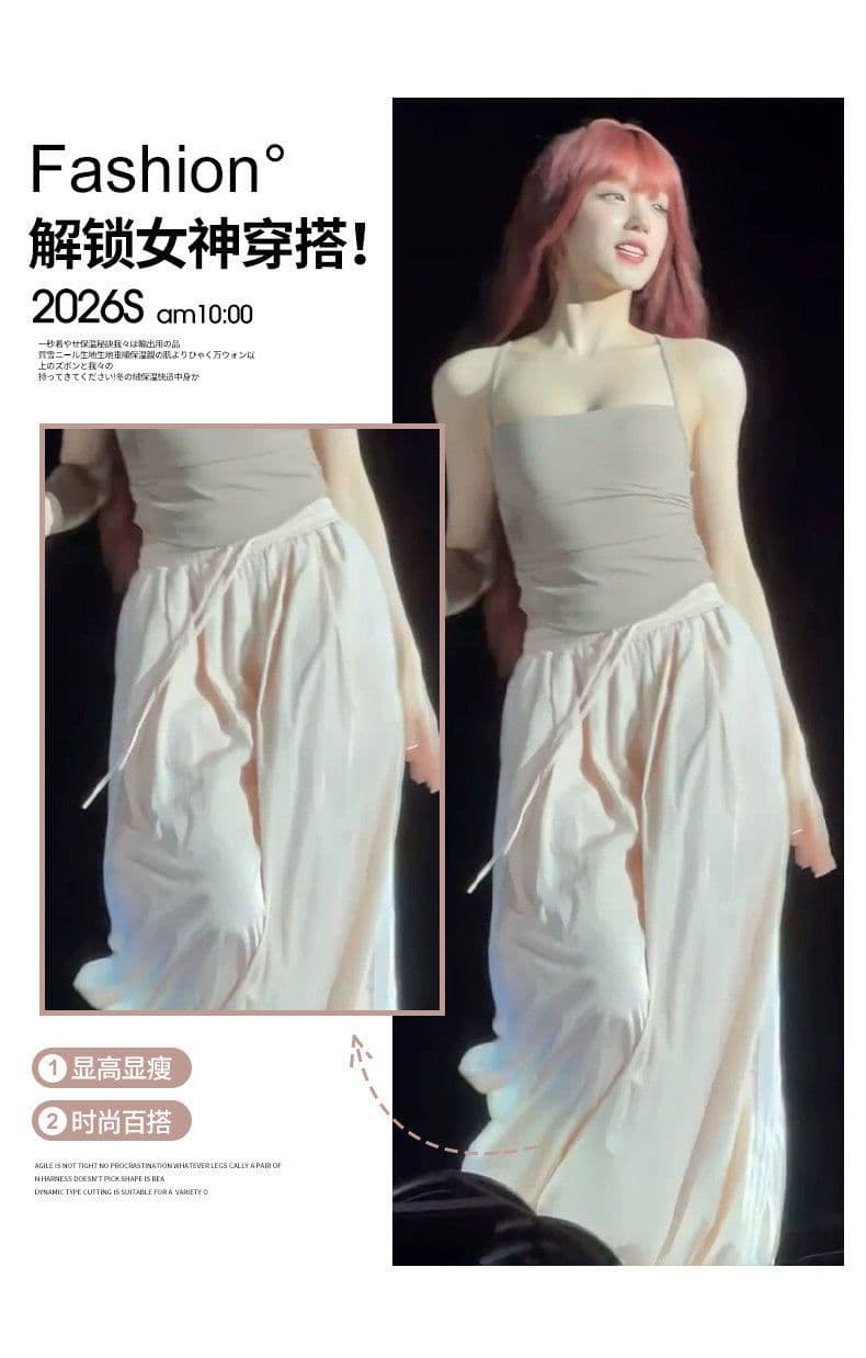 같은 단락 랜턴 와이드 레깅스 바지 빅 사이즈 지방 mm 여름 슬림해 보이는 3개 바 조거 워크웨어 운동 바지 상세 이미지 3