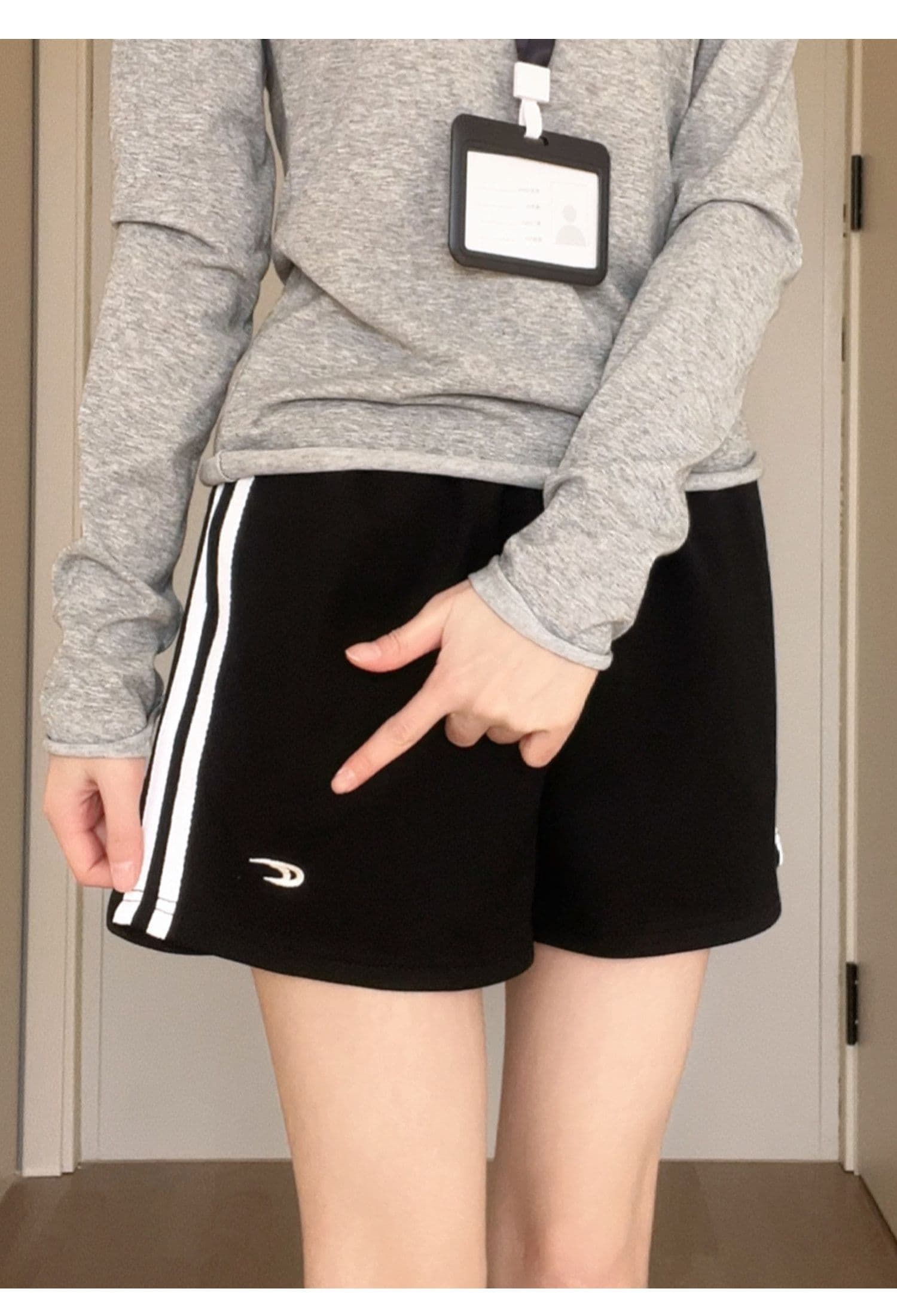 빅 사이즈 두 바 스트라이프 운동 반바지 여성 지방 mm 여름 하이웨이스트 슬림해 보이는 캐주얼 루즈핏 한 마디 3 점 웨이 바지 상세 이미지 9