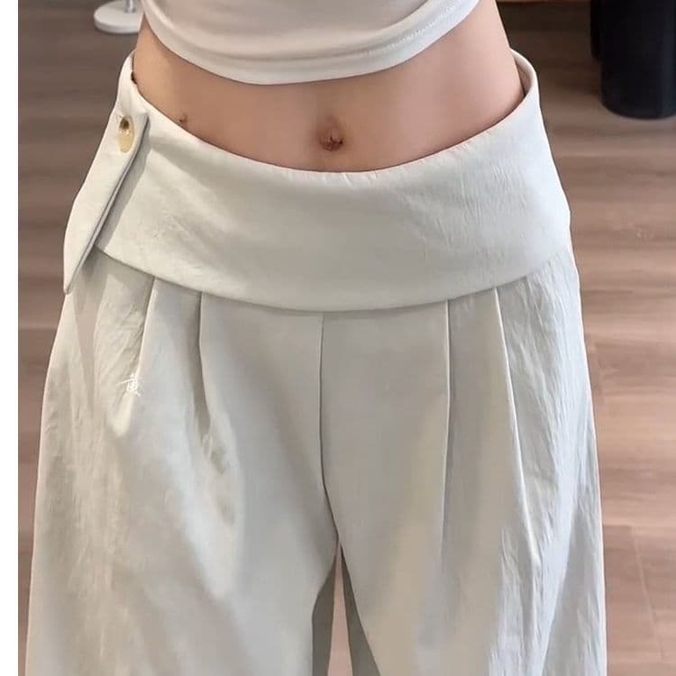 측면 지퍼 허리 인감 주름 와이드 레깅스 바지 2026 봄 여름 얇은 스타일 디자인 센스 루즈핏 슬림해 보이는 도루 센스 캐주얼 바지 이미지 3