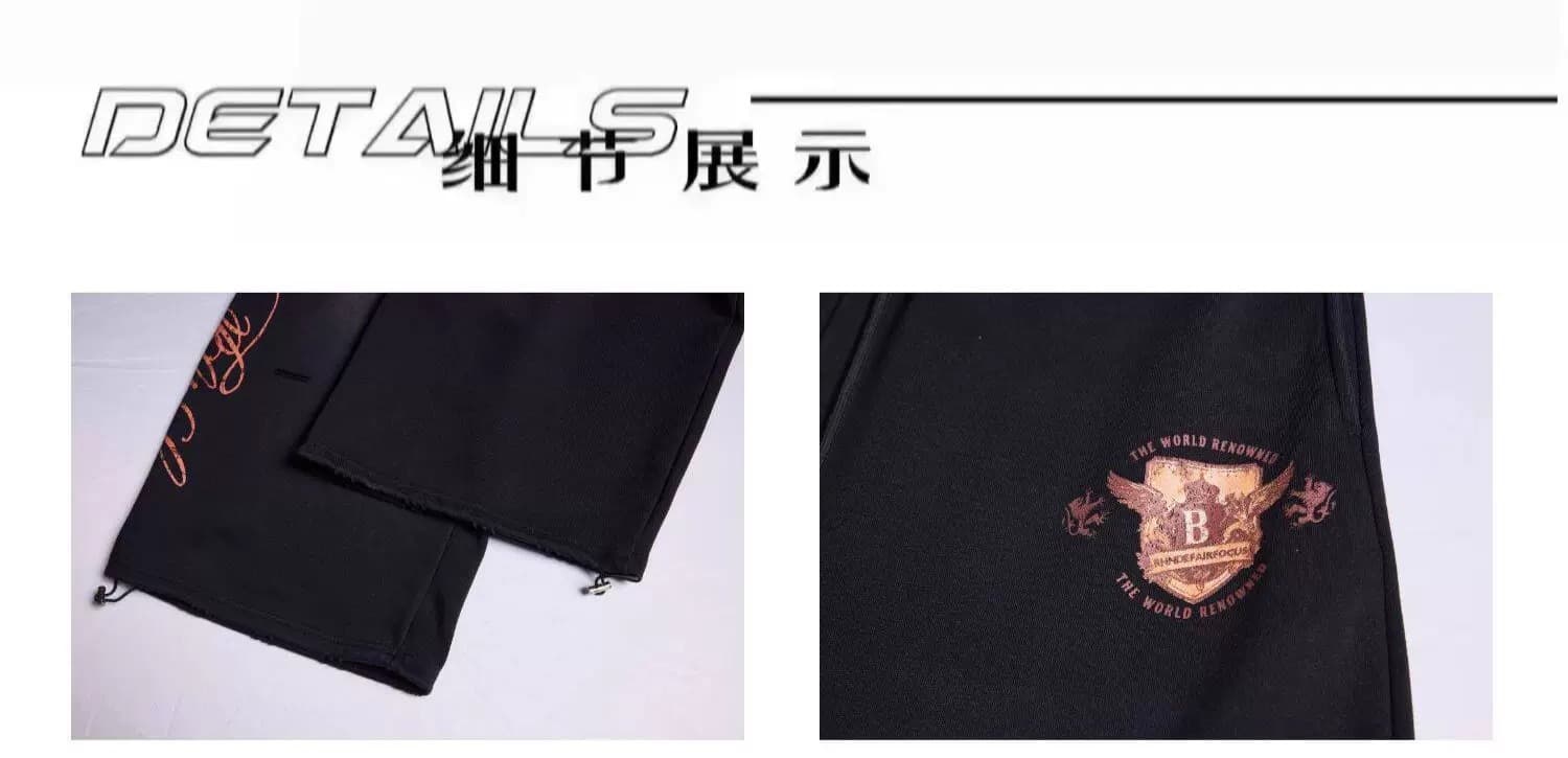 스트리트 댄스 바람 가시 꽃 몸 프린트 모통이 칼 웨이 바지 남녀 아메리칸 조수 브랜드 펌프 로프 캐주얼 바지 마 오래된 자르다 긴 바지 상세 이미지 3
