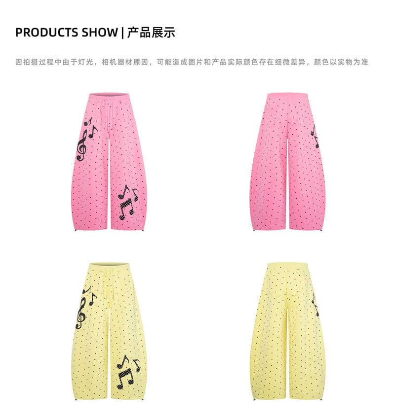 아메리칸 높음 거리 디자인 센스 작은 대중 도트 무늬 프린트 재즈 댄스 2026 루즈핏 넓은 다리 캐주얼 웨이 바지 여성 상세 이미지 3