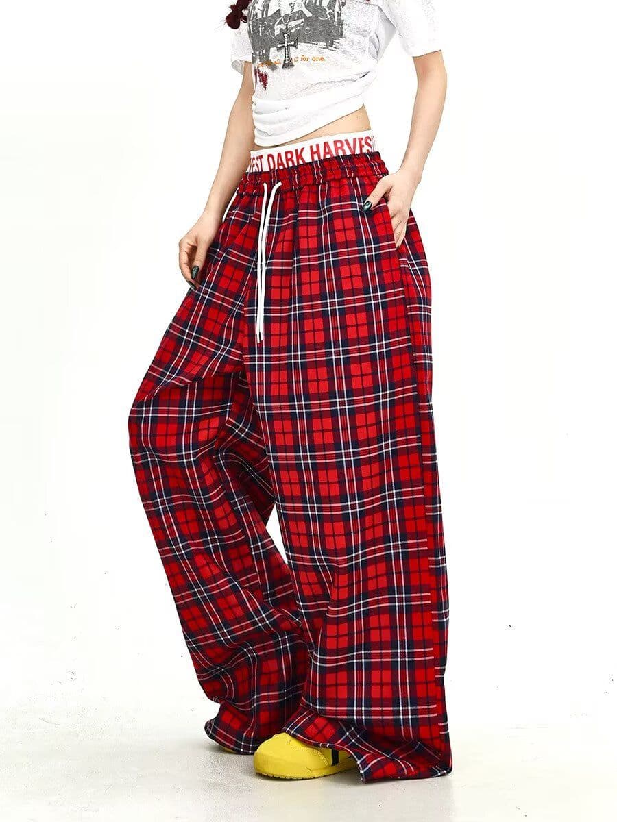 더블 허리 머리 체크무늬 캐주얼 바지 여름 바지 루즈핏 bf 느긋한 바람 아메리칸 스트레이트 긴 바지 새로운 상세 이미지 3
