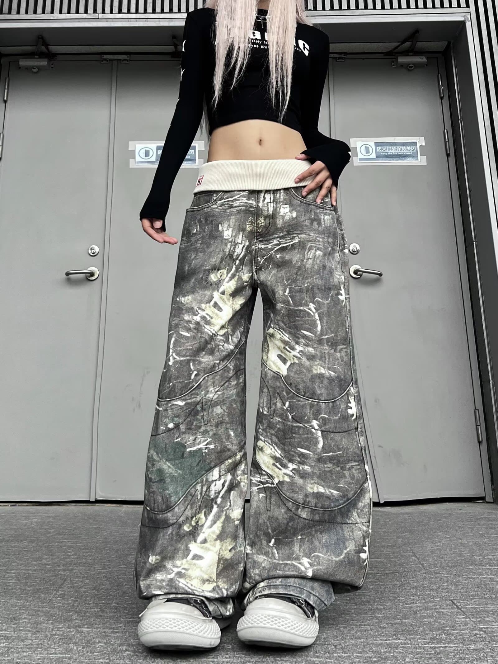 아메리칸 높음 거리 카모플라주 바지 여성 가을 새로운 루즈핏 레트로 스트레이트 캐주얼 바지 악당 잘 생긴 일본식 롱 바지 상세 이미지 1