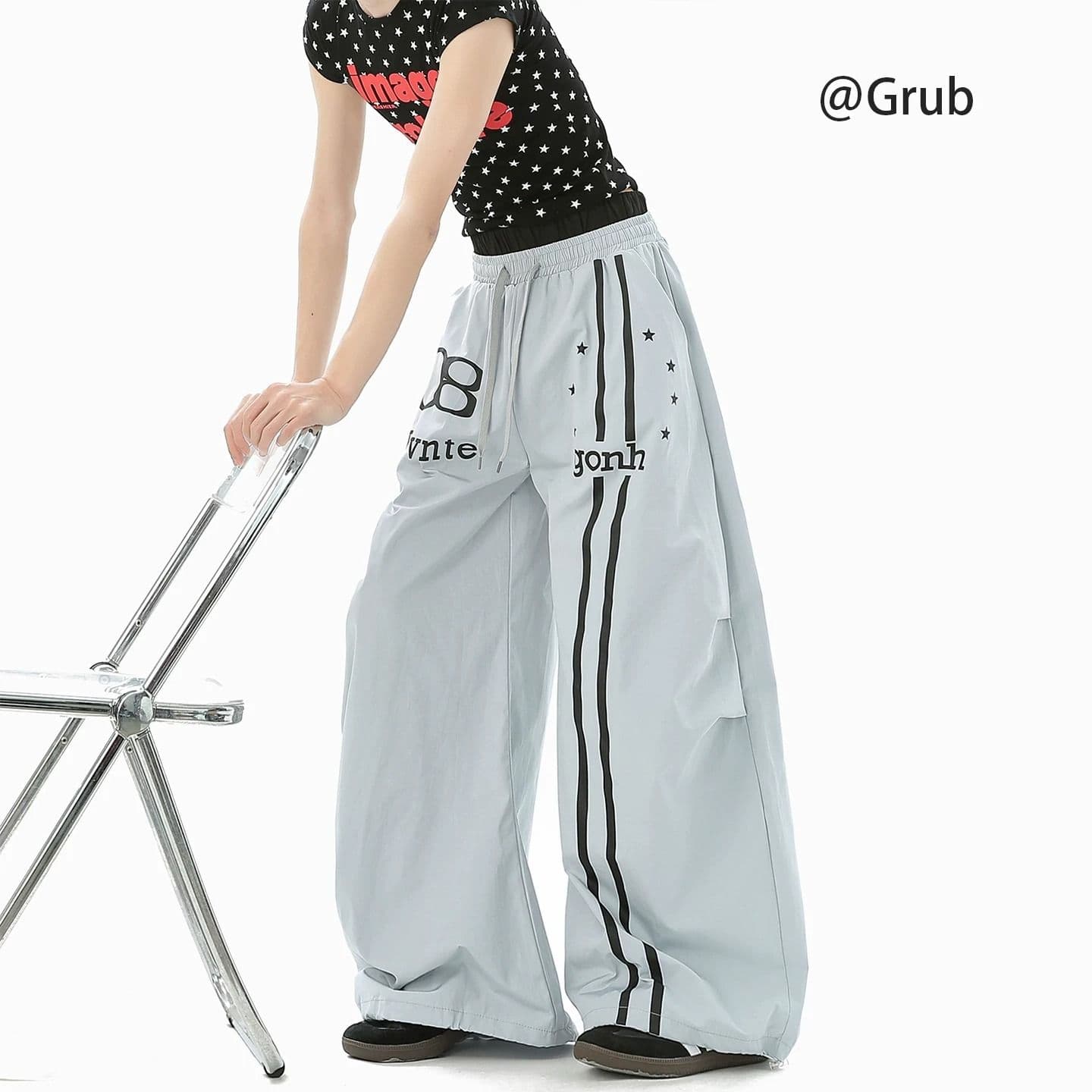 야외 알파벳 프린트 캐주얼 바지 남녀 여름 레트로 얇고 가벼운 통기성 운동 긴 바지 조수 브랜드 루즈핏 와이드 레그 팬츠 어린이 이미지 3