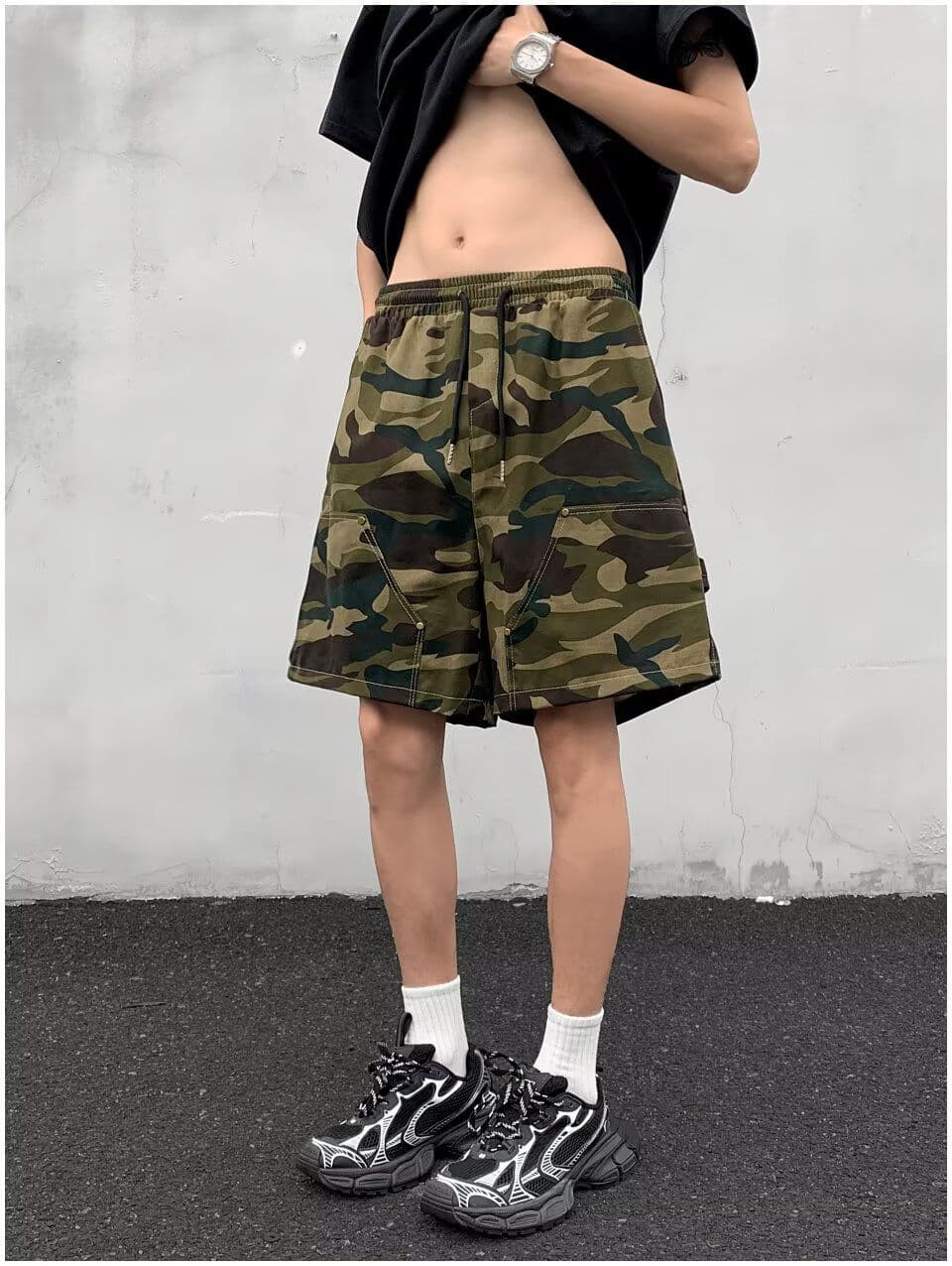 아메리칸 지에 센 회의 캐주얼 기타 주머니 워크웨어 반바지 남자 여름 루즈핏 스트레이트 거칠게 카모플라주 오부 바지 바지 상세 이미지 15