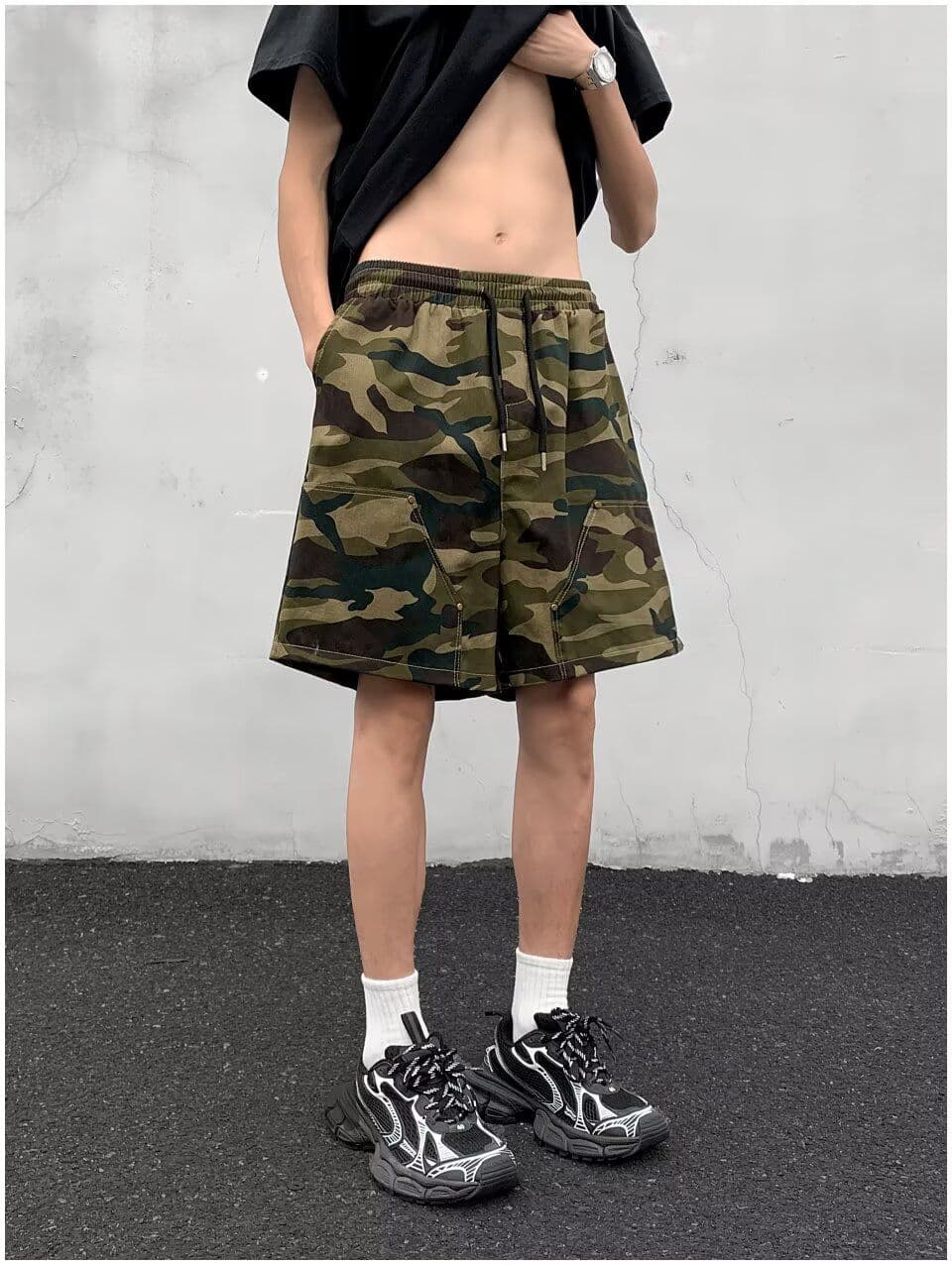 아메리칸 지에 센 회의 캐주얼 기타 주머니 워크웨어 반바지 남자 여름 루즈핏 스트레이트 거칠게 카모플라주 오부 바지 바지 상세 이미지 19
