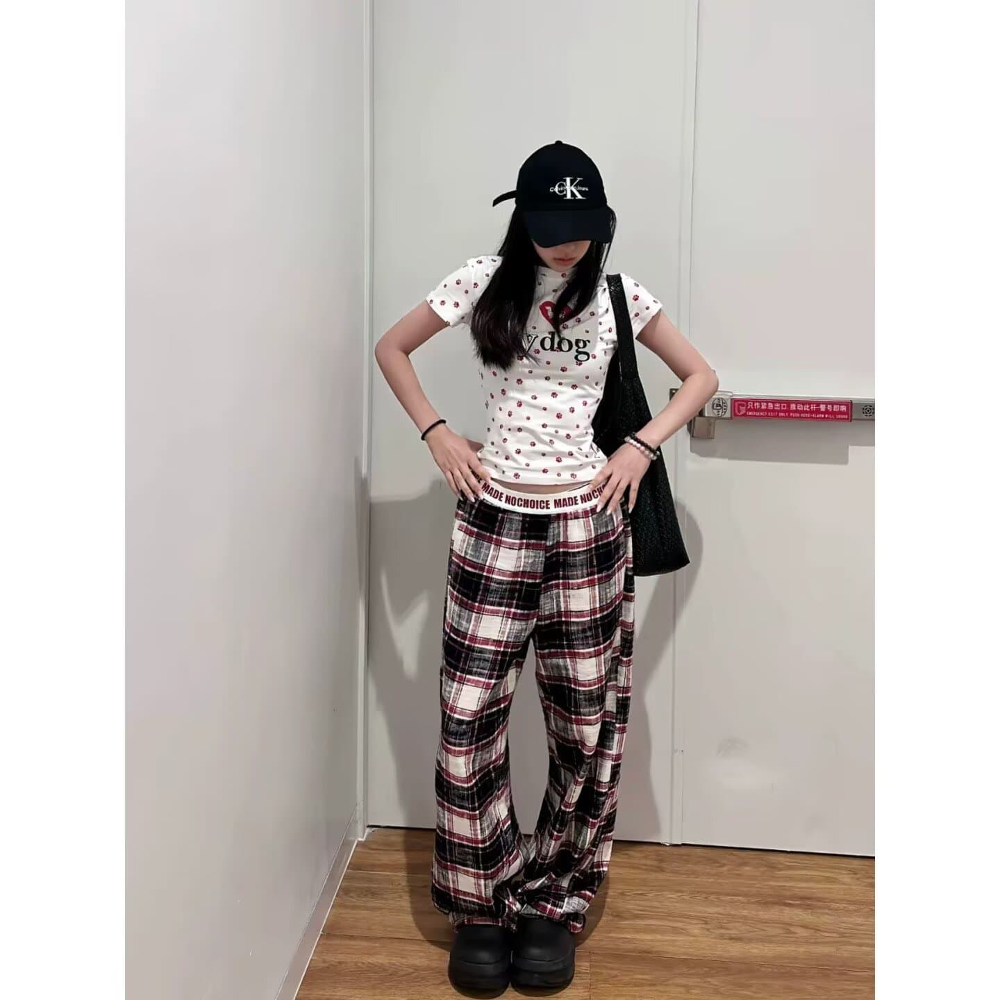 아메리칸 레트로 체크무늬 캐주얼 바지 여성 새로운 배색 체크무늬 루즈핏 도루 센스 와이드 레그 팬츠 스트레이트 바닥 청소 바지 상세 이미지 6