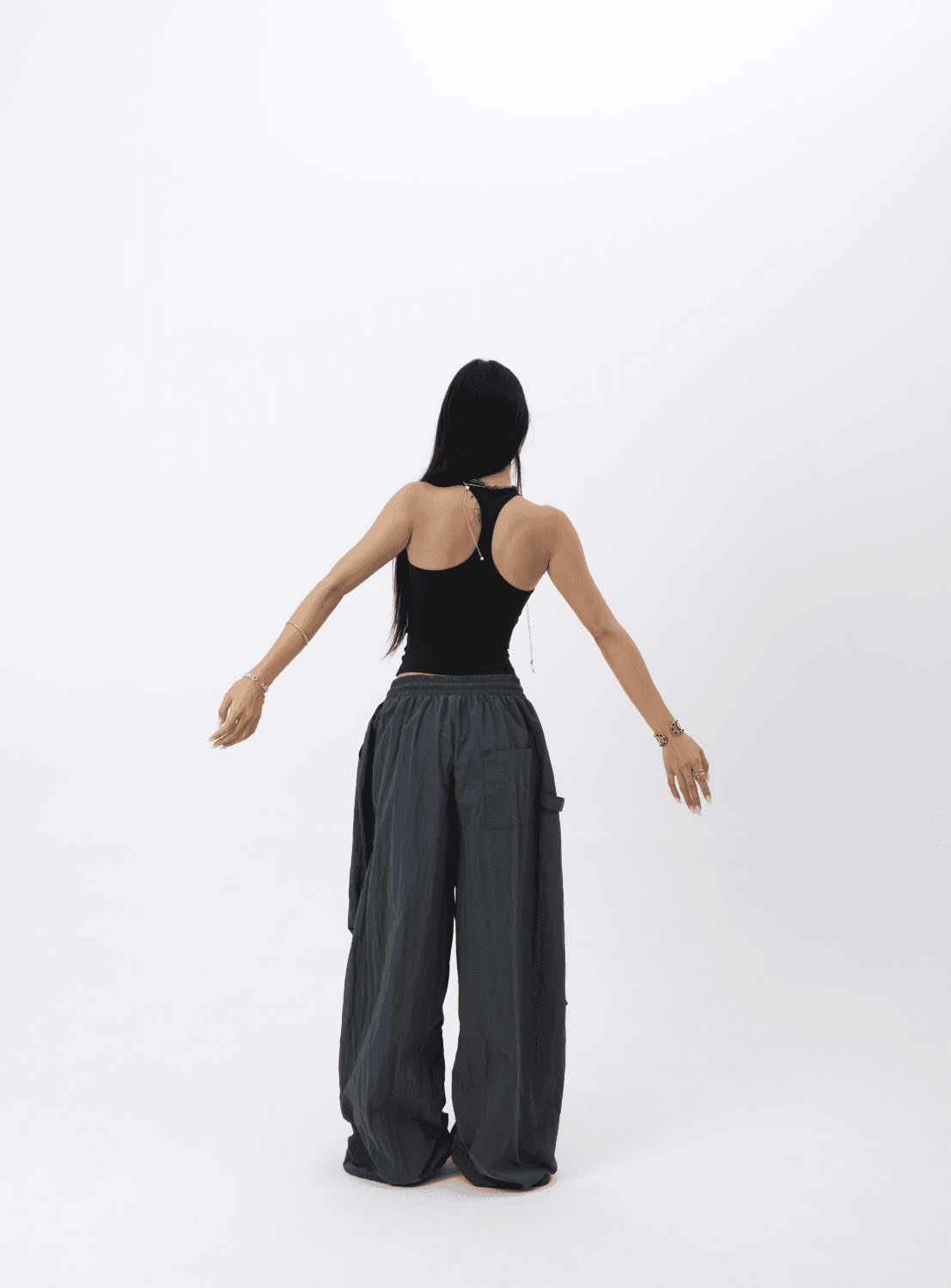 아메리칸 레트로 넓은 다리 낙하산 병 워크웨어 팬츠 남녀 여름 얇은 스타일 유럽과 미국 루즈핏 주름 스트레이트 속도 건조한 캐주얼 바지 상세 이미지 6