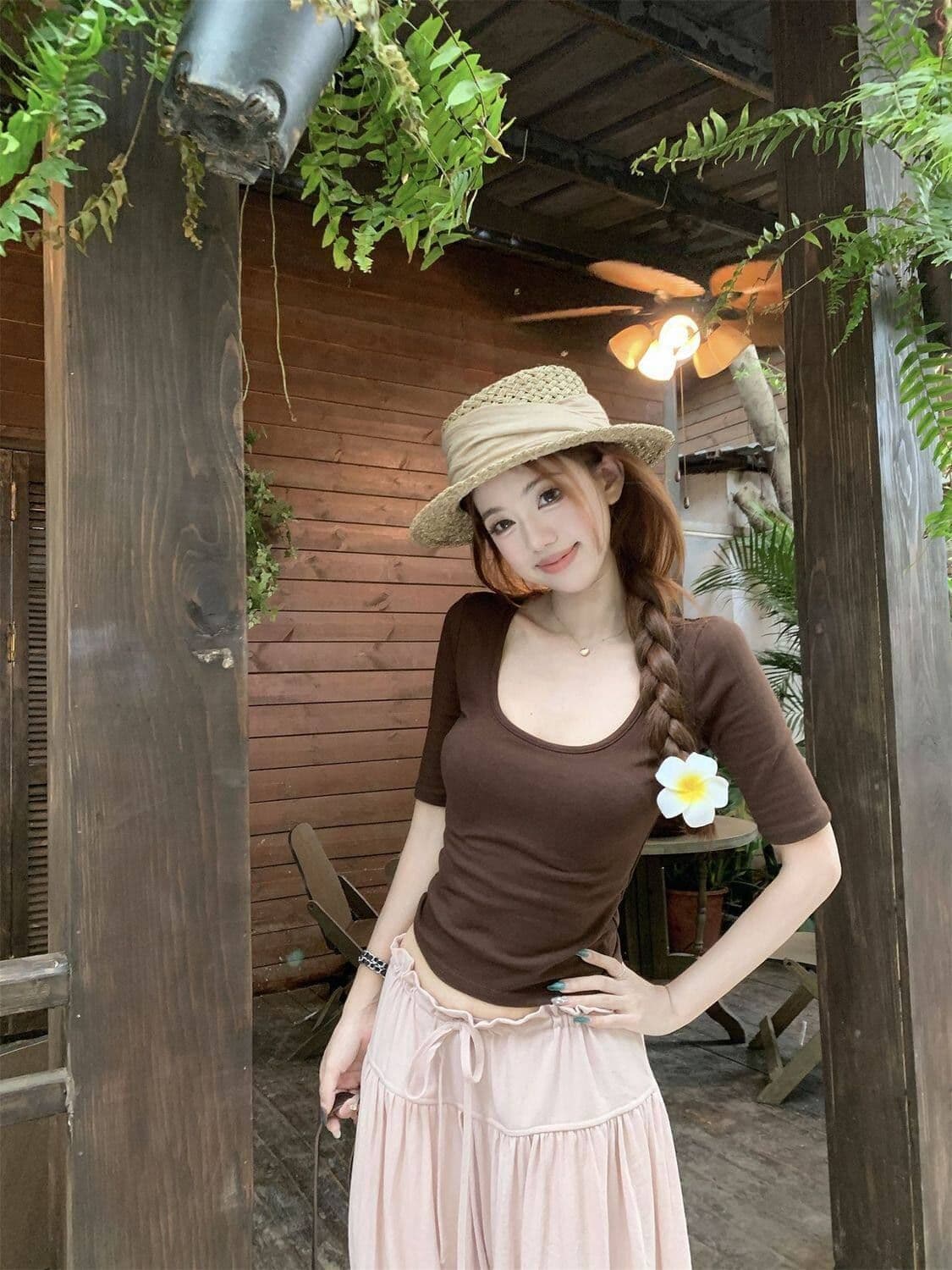 휴가 바람 핑크색 프릴 펌프 로프 하이웨이스트 캐주얼 바지 여성 여름 얇은 스타일 루즈핏 와이드 레그 팬츠 어린이 바닥 청소 긴 바지 상세 이미지 22