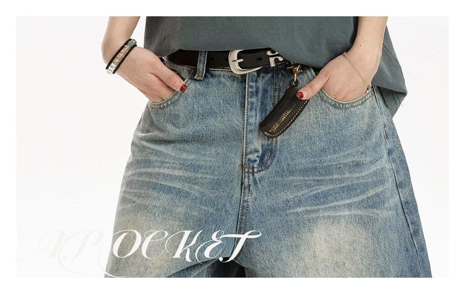 아메리칸 ootd 7 점 청바지 여성 여름 새로운 하이웨이스트 빅 사이즈 지방 mm 슬림해 보이는 루즈핏 스트레이트 넓은 다리가 짧다. 바지 상세 이미지 7