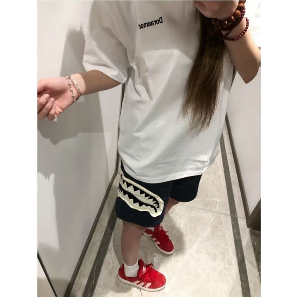 원본 홀치기 염색 공예 상어 오픈 토 패치 반바지 남녀 조수 브랜드 캐주얼 스트레이트 팬츠 운동 웨이 바지 오부 바지 이미지 2