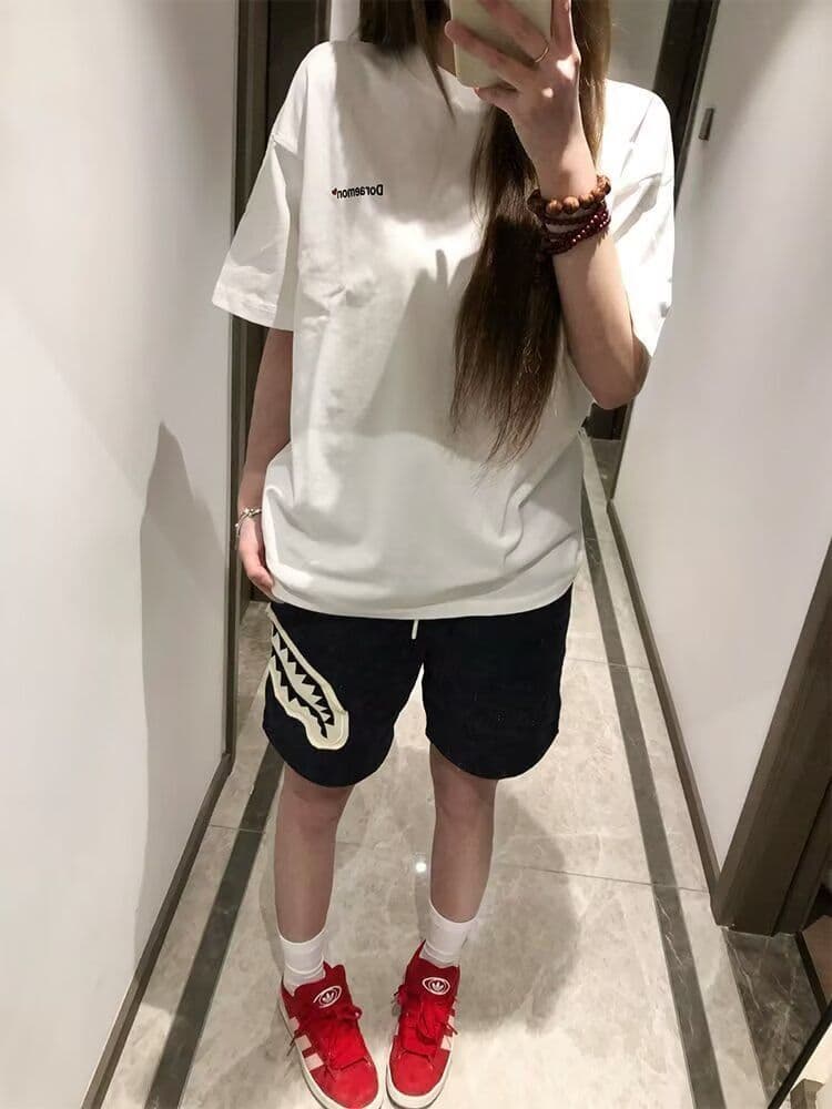 원본 홀치기 염색 공예 상어 오픈 토 패치 반바지 남녀 조수 브랜드 캐주얼 스트레이트 팬츠 운동 웨이 바지 오부 바지 상세 이미지 4