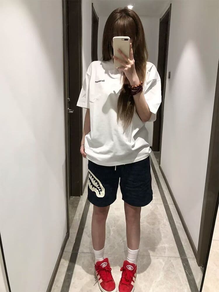 원본 홀치기 염색 공예 상어 오픈 토 패치 반바지 남녀 조수 브랜드 캐주얼 스트레이트 팬츠 운동 웨이 바지 오부 바지 상세 이미지 9