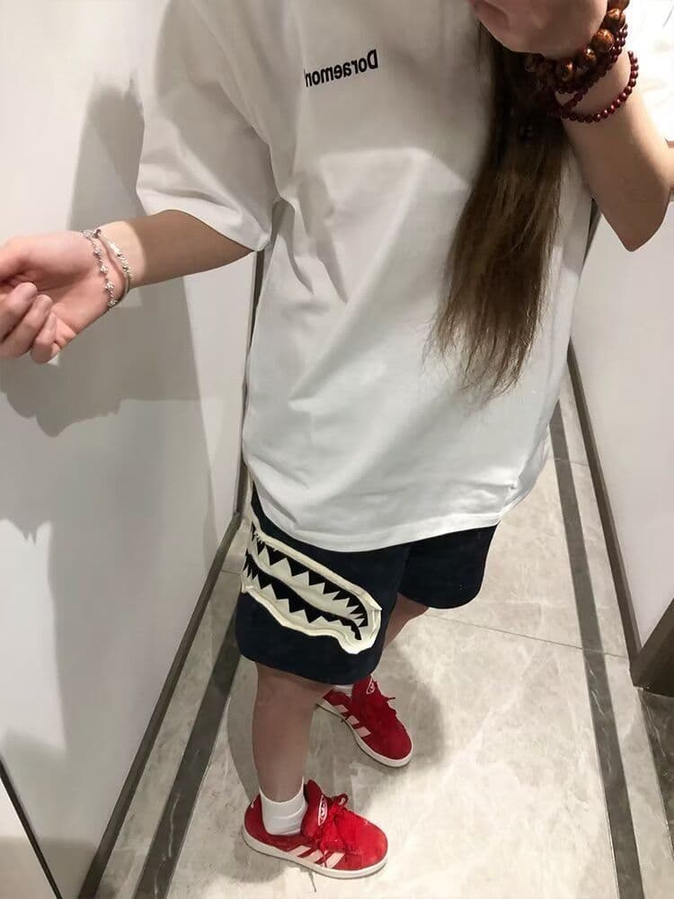 원본 홀치기 염색 공예 상어 오픈 토 패치 반바지 남녀 조수 브랜드 캐주얼 스트레이트 팬츠 운동 웨이 바지 오부 바지 상세 이미지 11