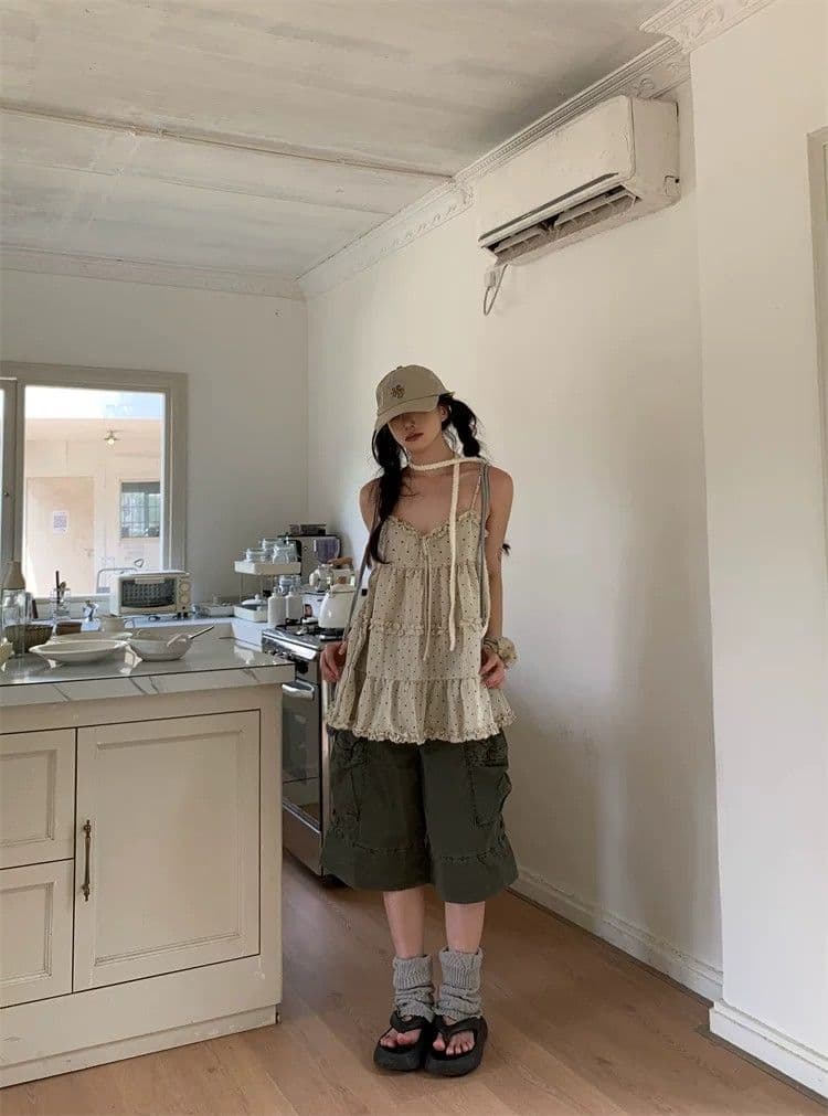 아메리칸 새로운 개념 레트로 워싱 마 오래된 주머니 워크웨어 7부 바지 여성 여름 루즈핏 캐주얼 넓은 다리가 짧다. 바지 상세 이미지 9