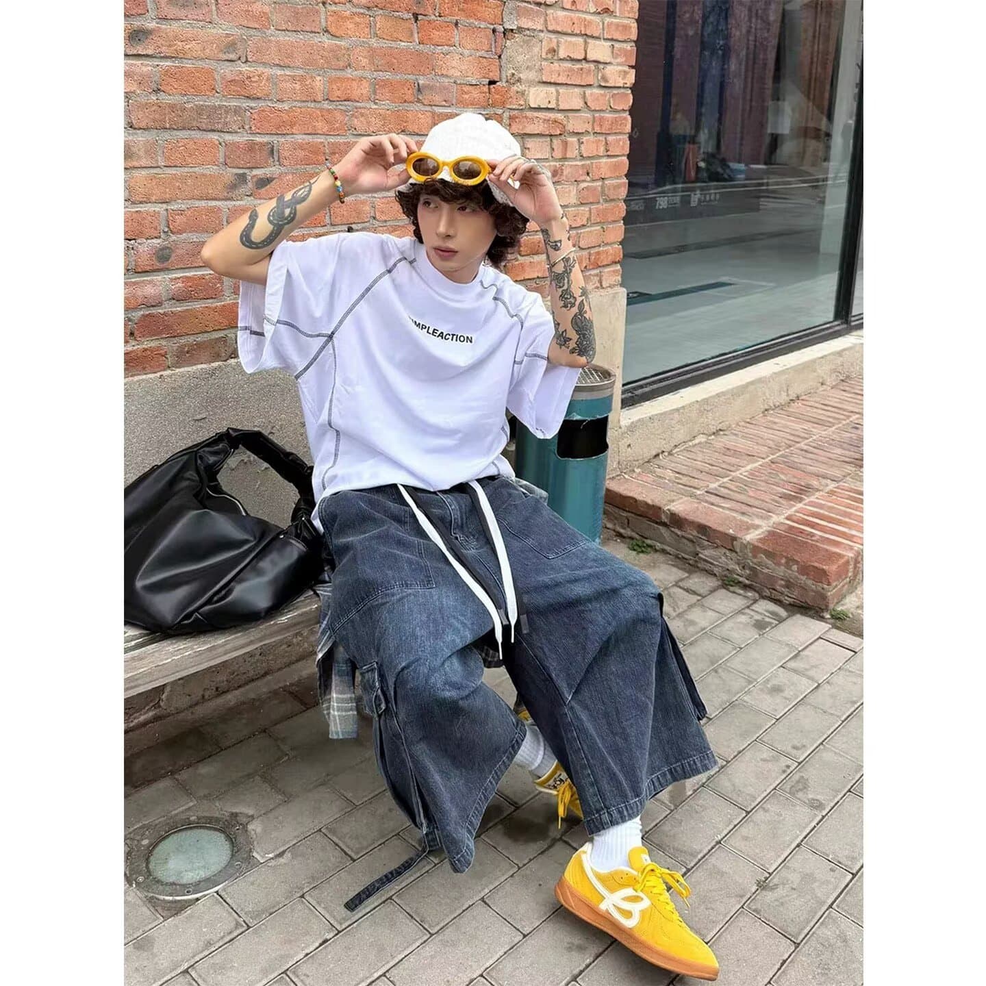 아메리칸 높음 거리 레트로 워싱 빅 포켓 넓은 다리 7 점 청바지 남자 여름 조수 브랜드 다용도 루즈핏 짧은 바지 이미지 3