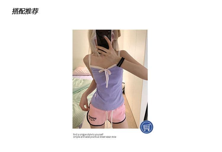 아메리칸 자수 펌프 로프 허리밴드 3 점 바지 여성 핫걸 여름 캐주얼 운동 요가 편안함 반바지 상세 이미지 2