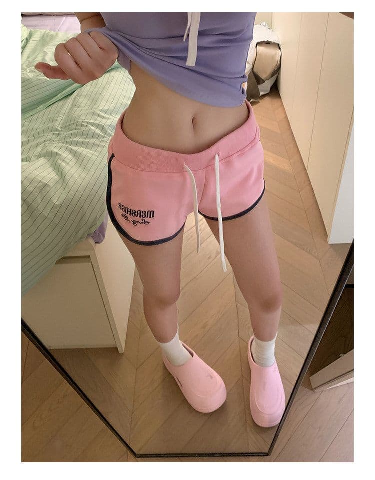 아메리칸 자수 펌프 로프 허리밴드 3 점 바지 여성 핫걸 여름 캐주얼 운동 요가 편안함 반바지 상세 이미지 3