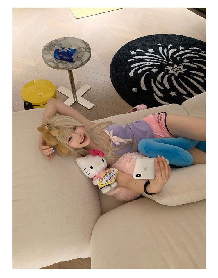 아메리칸 자수 펌프 로프 허리밴드 3 점 바지 여성 핫걸 여름 캐주얼 운동 요가 편안함 반바지 상세 이미지 5