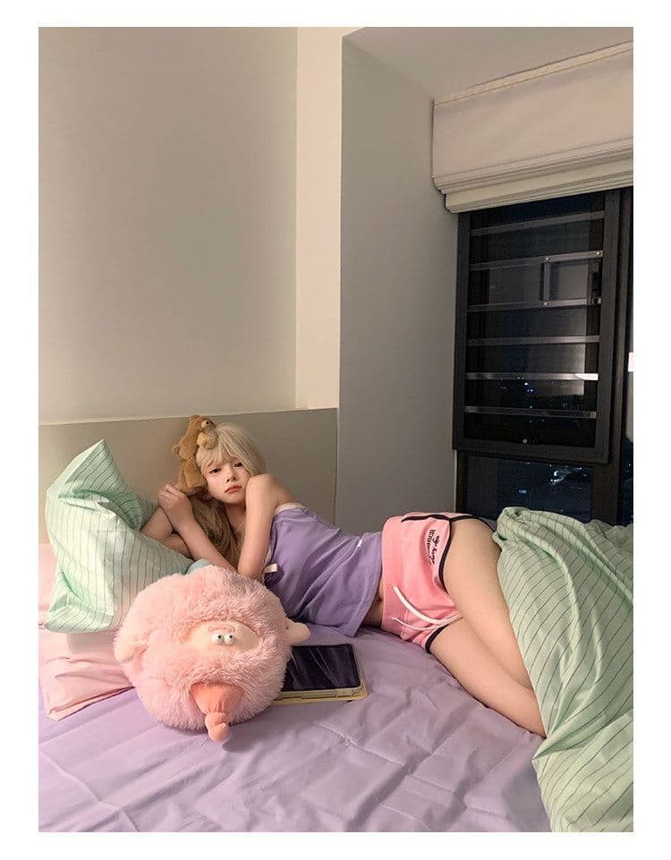아메리칸 자수 펌프 로프 허리밴드 3 점 바지 여성 핫걸 여름 캐주얼 운동 요가 편안함 반바지 상세 이미지 6